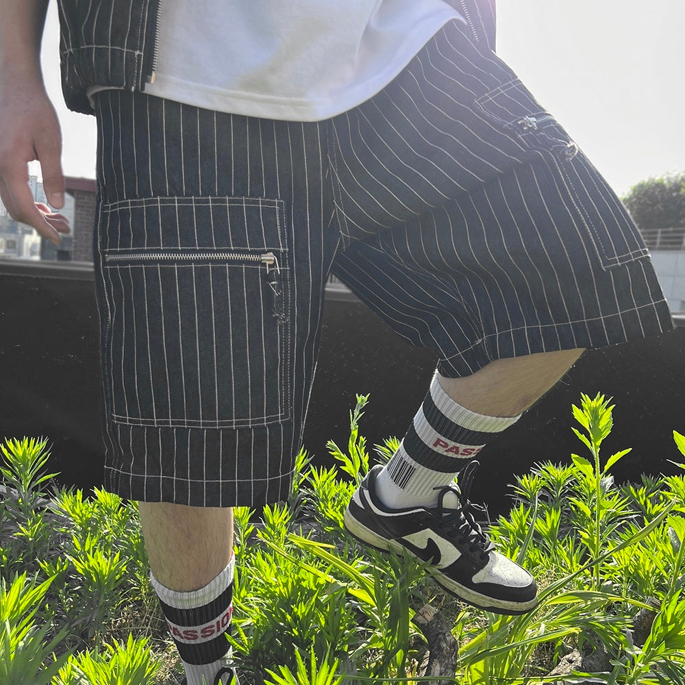 Striped Denim Shorts