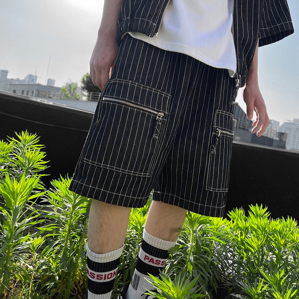Striped Denim Shorts
