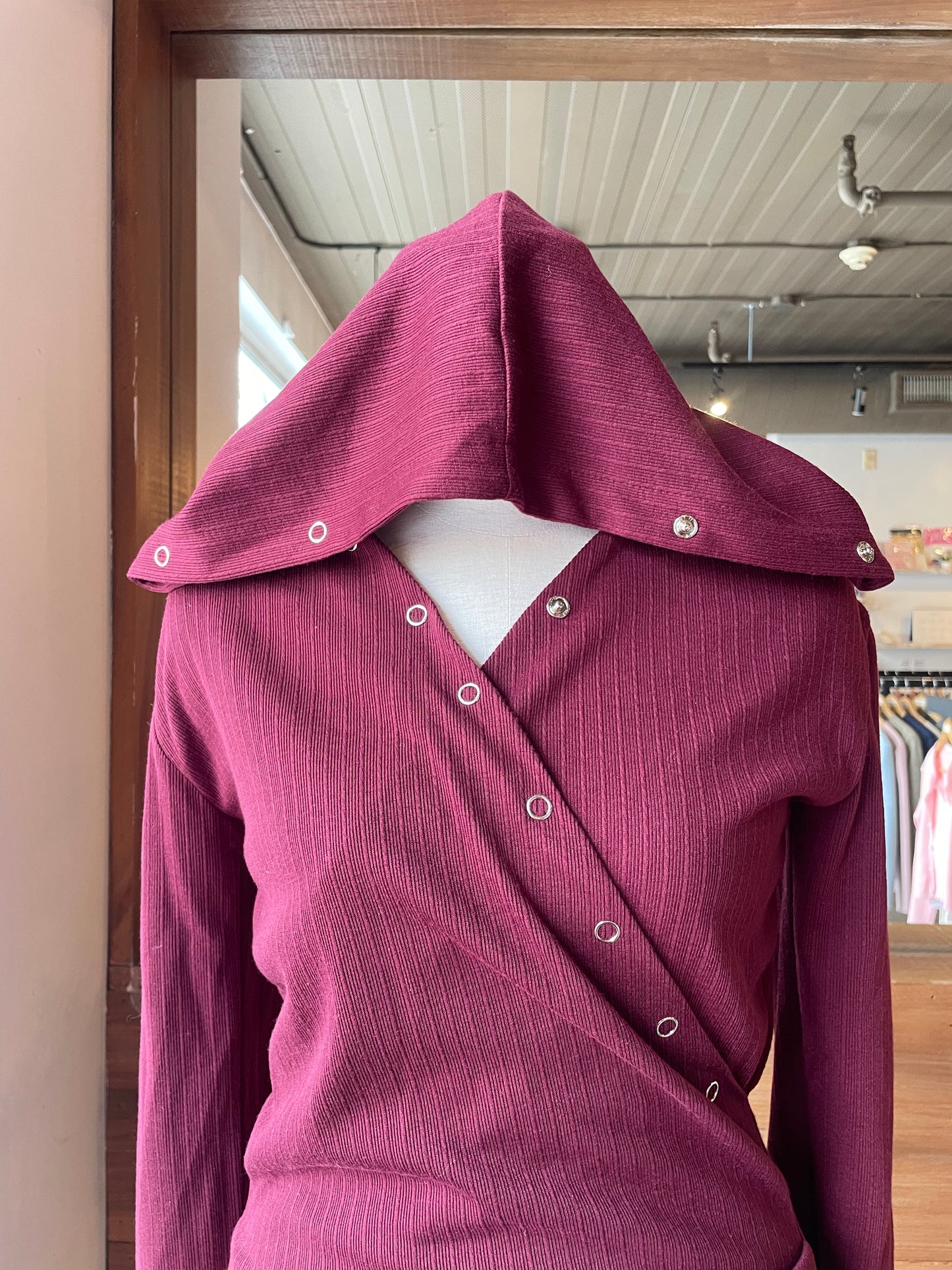 Snap Detail Hooded Top