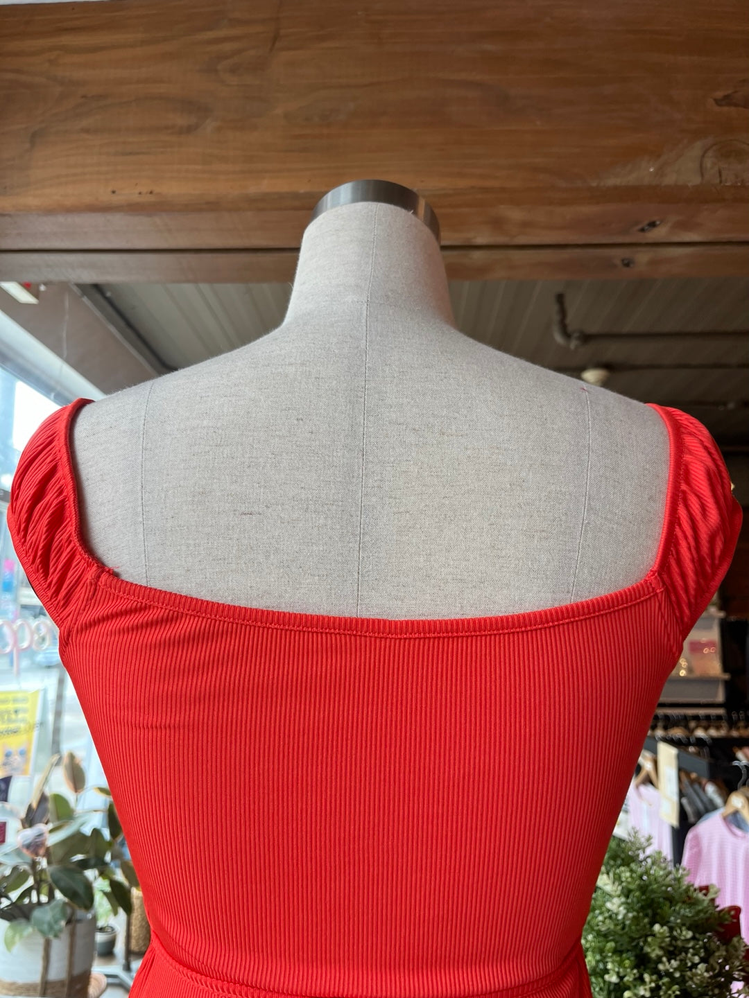 Ribbed Orange Puff Sleeved Cropped T-Shirt