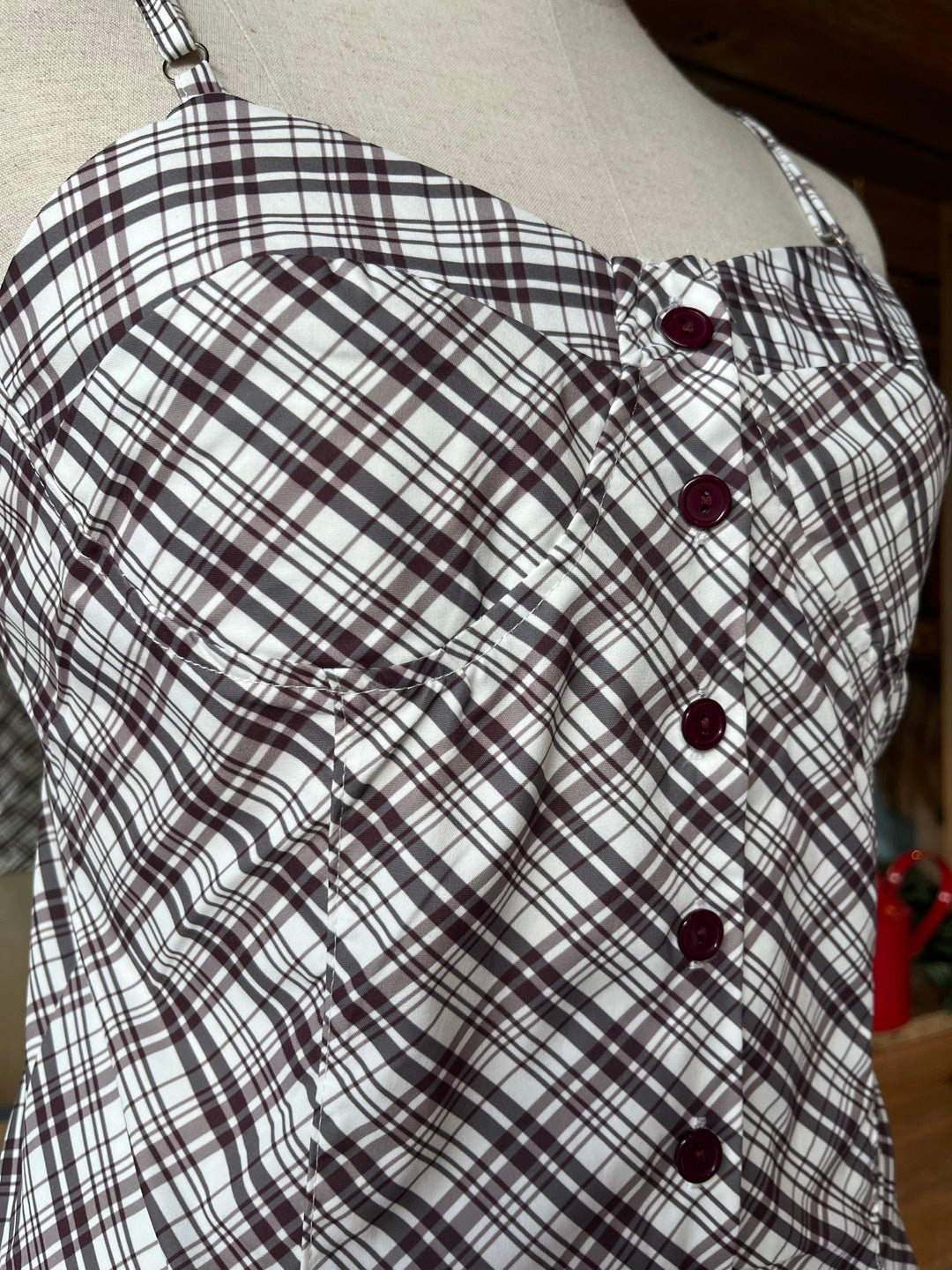 Brown Plaid Buttoned Tank Top