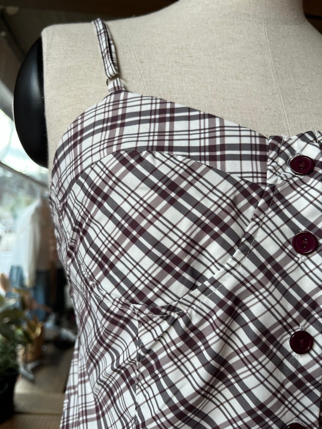 Brown Plaid Buttoned Tank Top