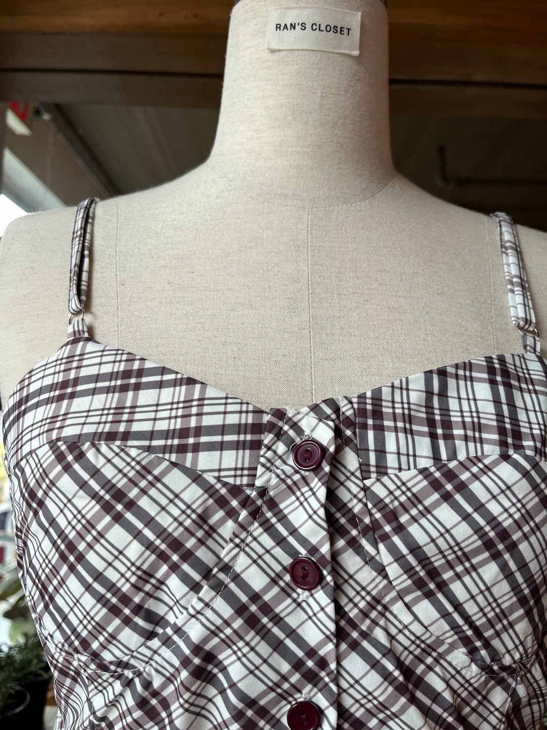 Brown Plaid Buttoned Tank Top