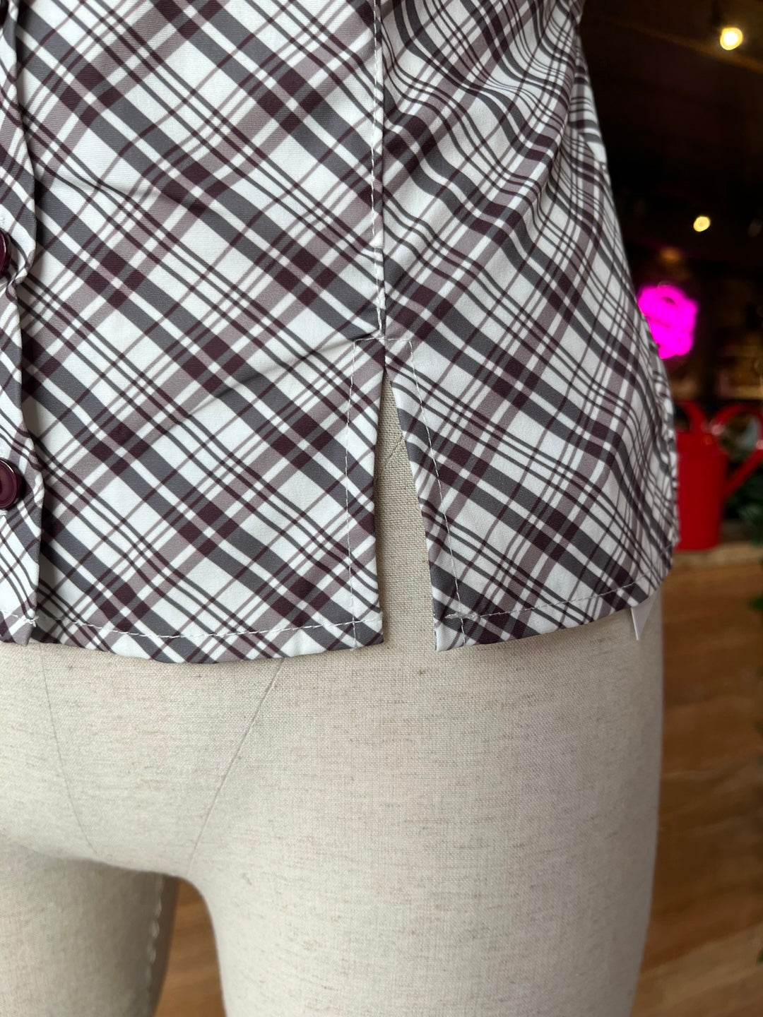 Brown Plaid Buttoned Tank Top