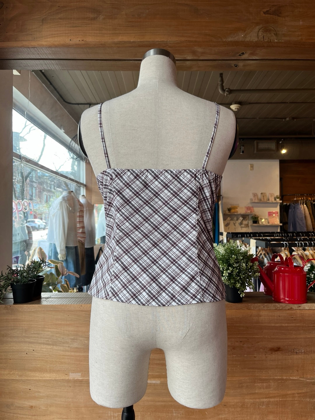 Brown Plaid Buttoned Tank Top