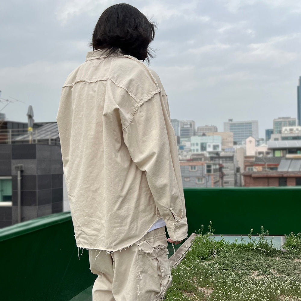 Raw edge men's shirt jacket