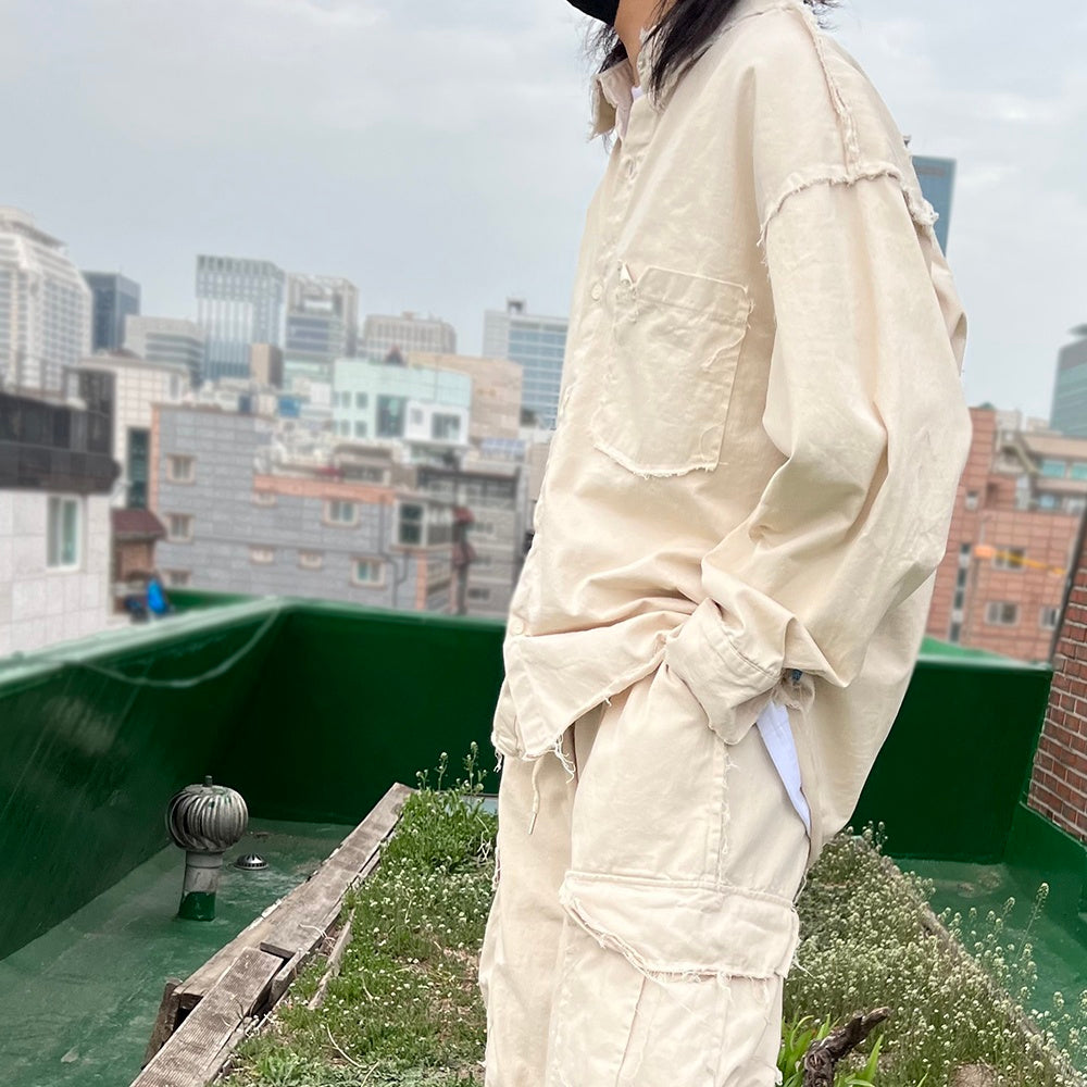 Raw edge men's shirt jacket
