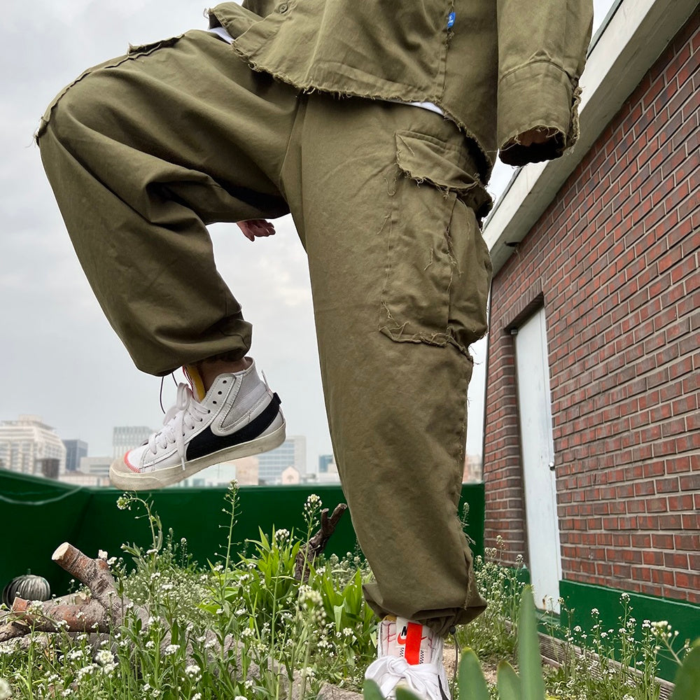 Raw edge men's shirt jacket and pants set