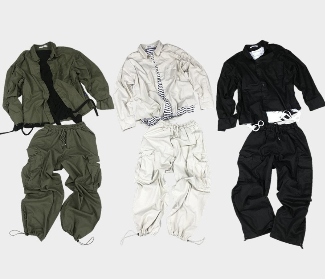 Raw edge men's shirt jacket and pants set