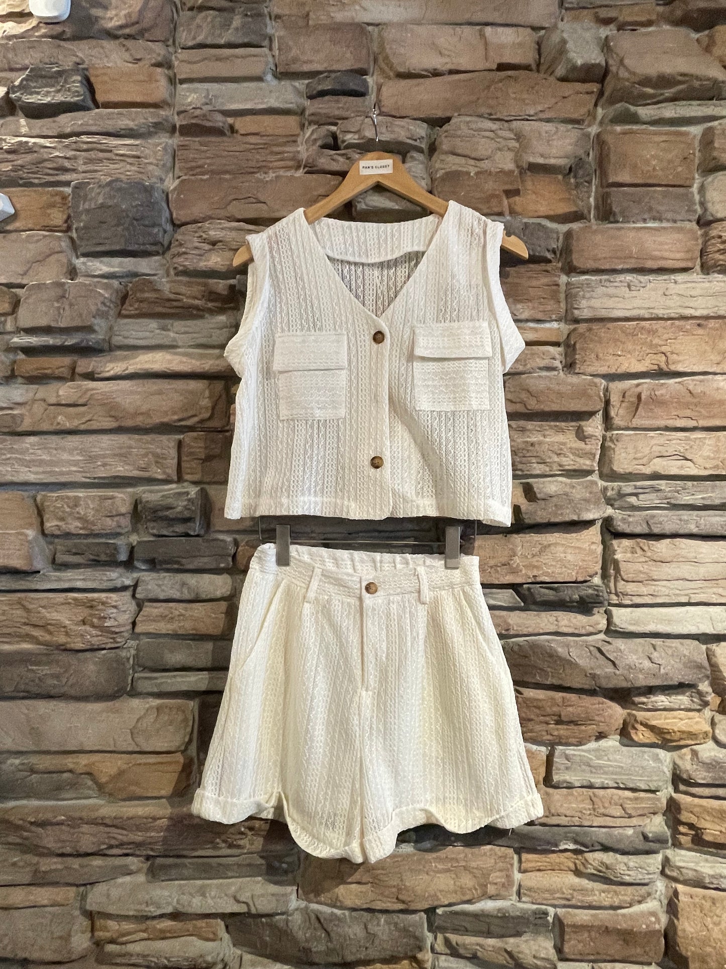 Mesh Patterned Button Up Top and Short Set