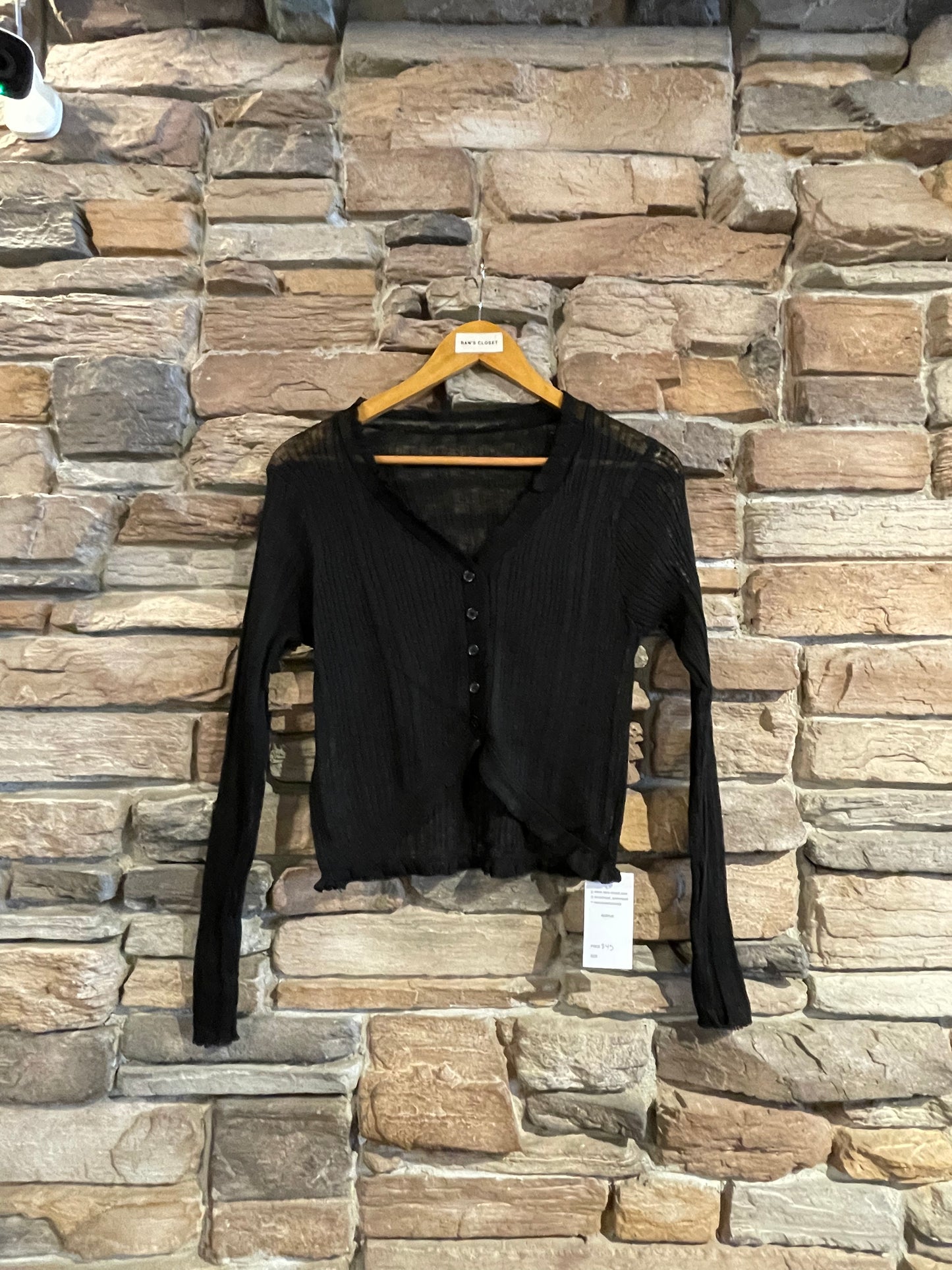 Sheer Button Up Cardigan with Ruffled Trim