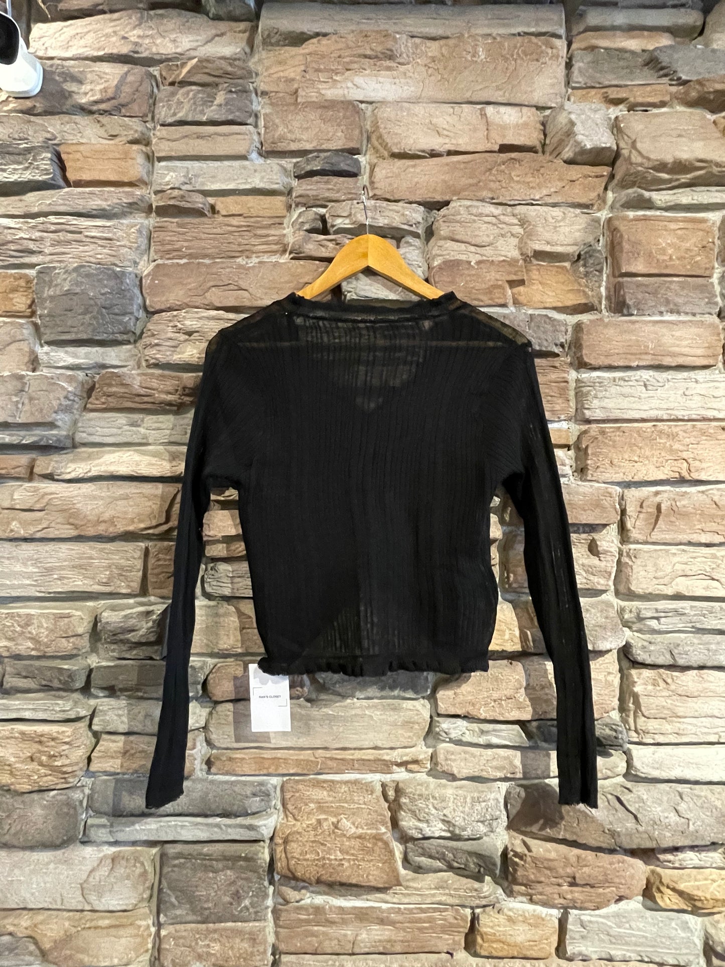 Sheer Button Up Cardigan with Ruffled Trim