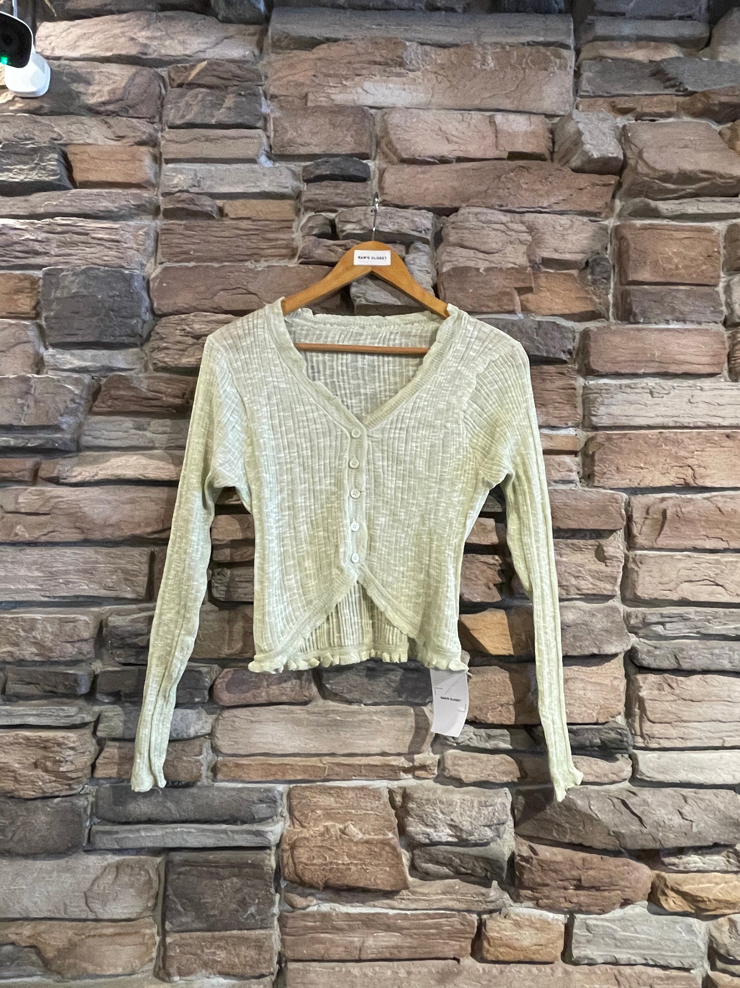 Sheer Button Up Cardigan with Ruffled Trim