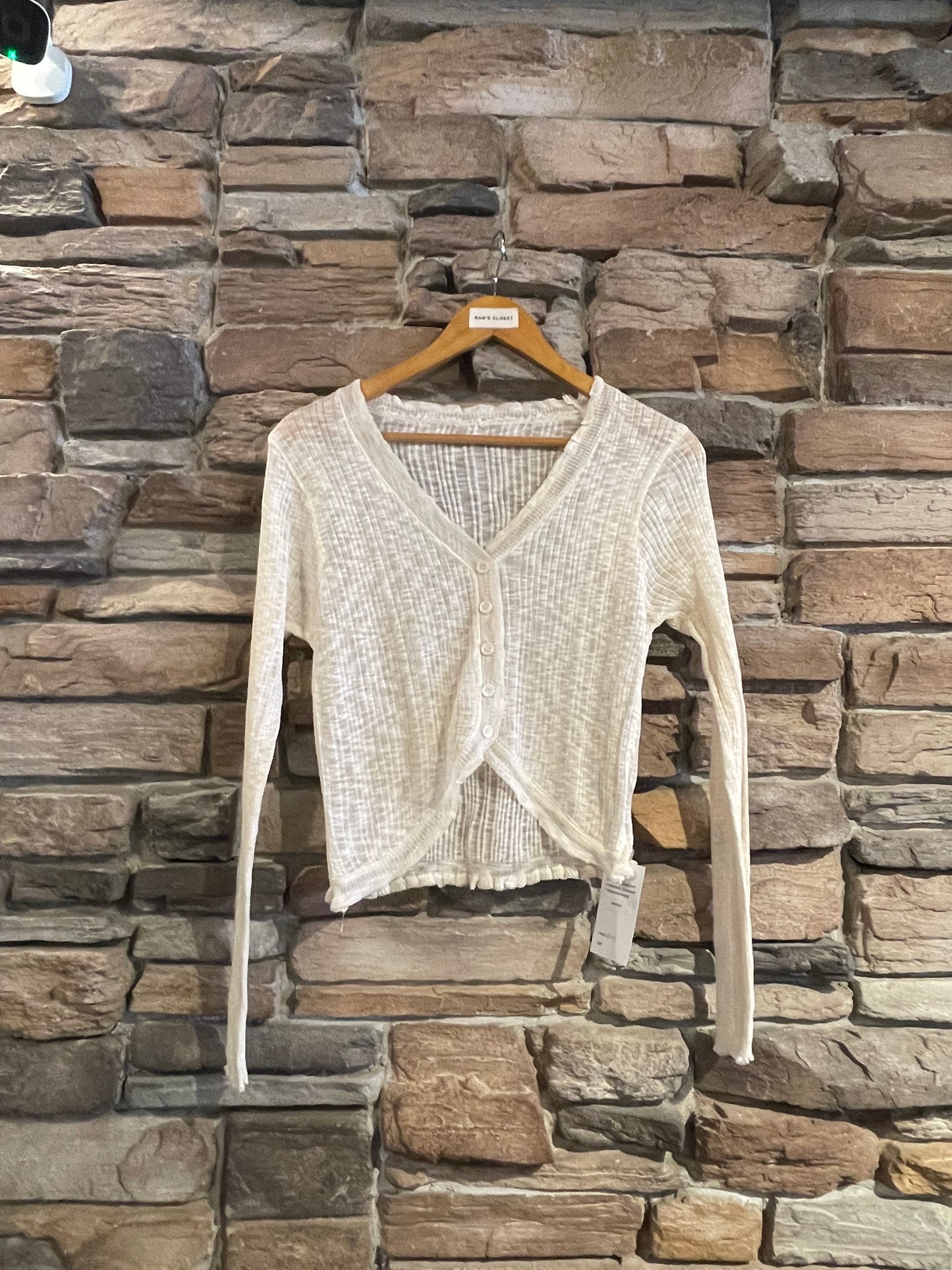 Sheer Button Up Cardigan with Ruffled Trim