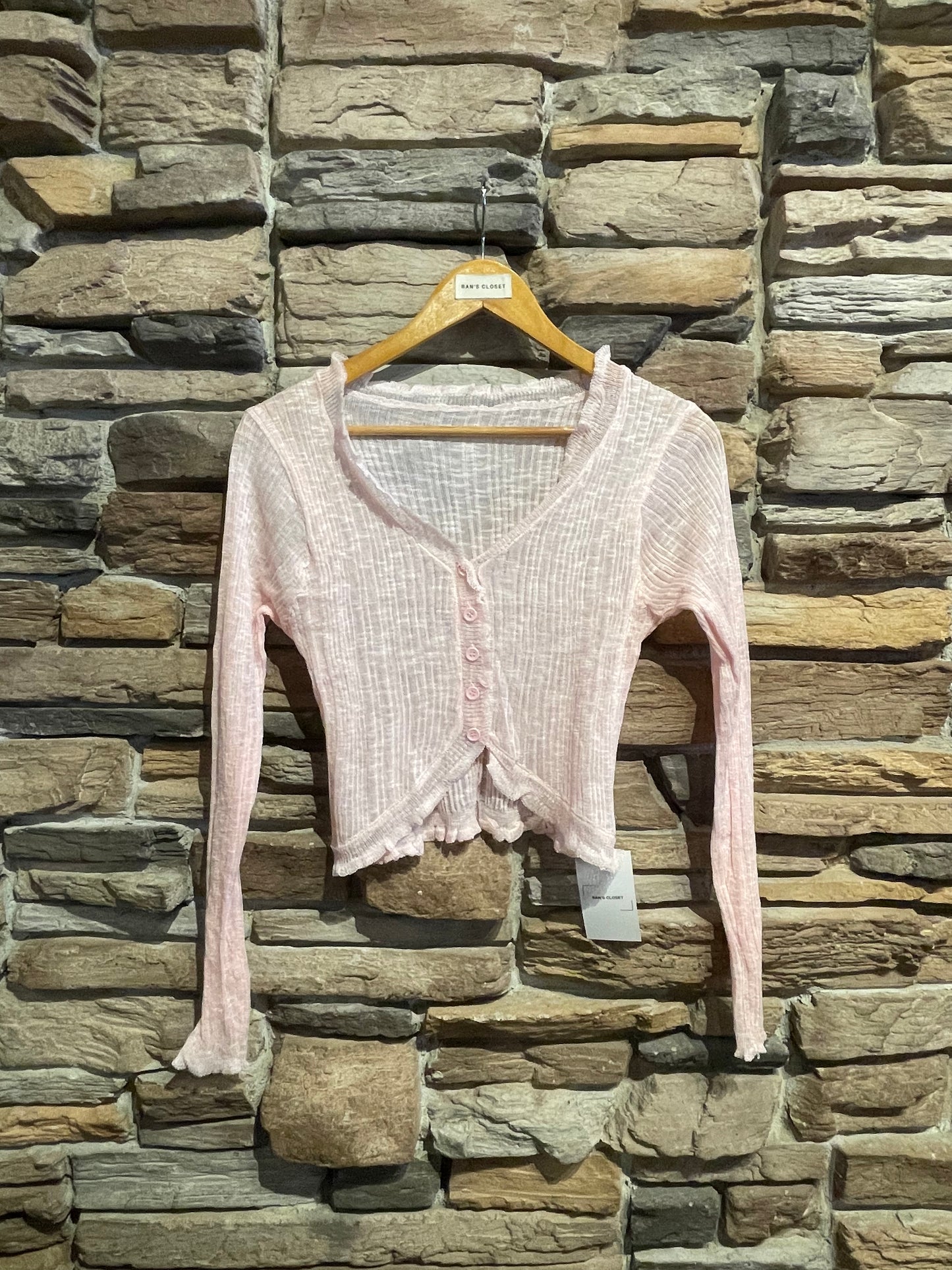 Sheer Button Up Cardigan with Ruffled Trim