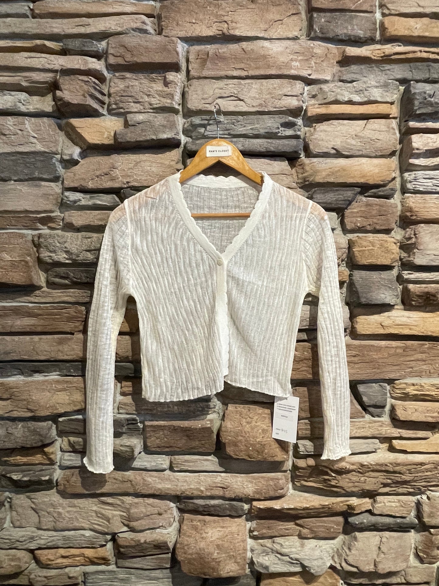 Sheer Button Up Cardigan with Scalloped Trim