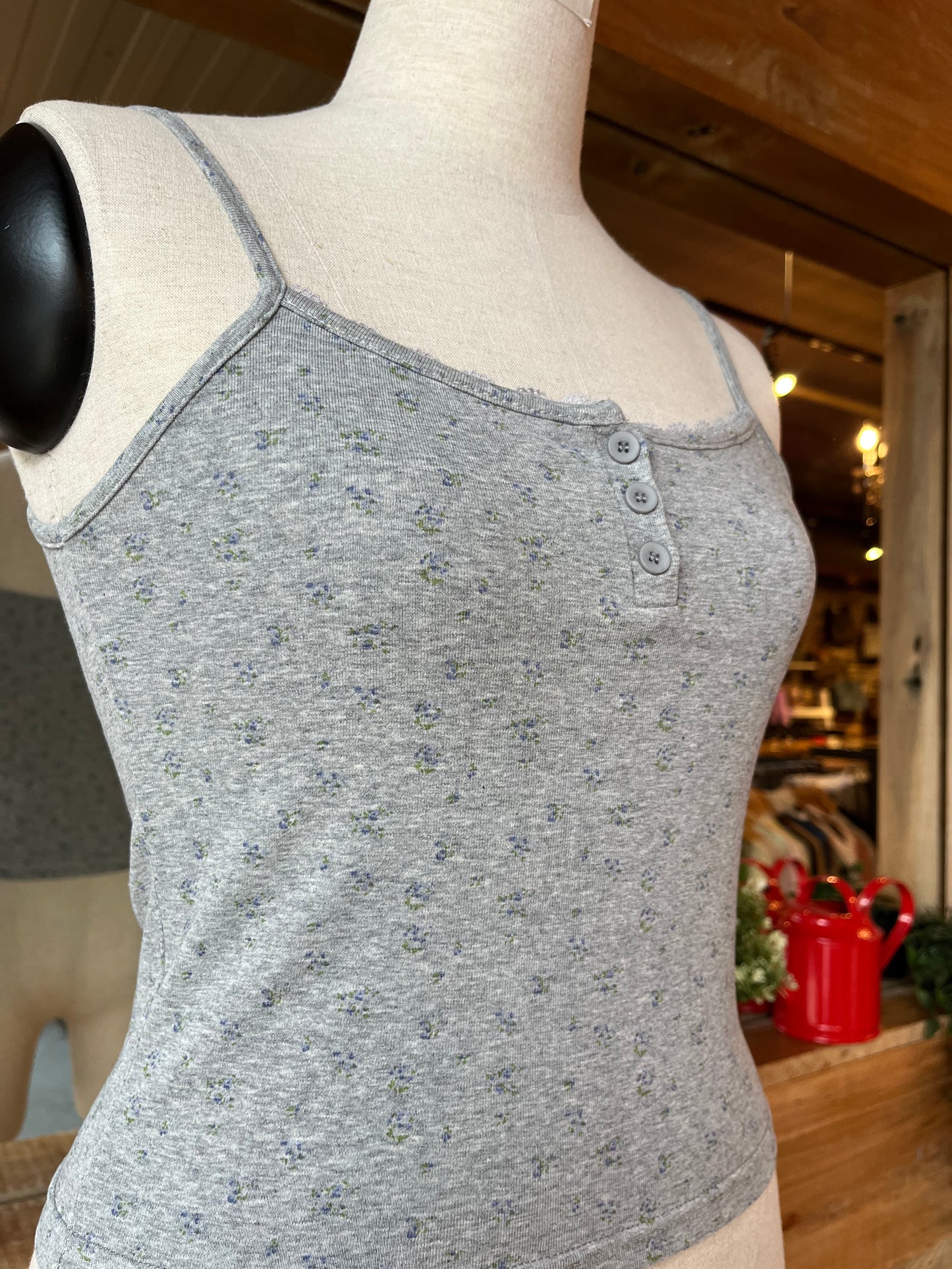 Floral Print Cropped Henley Tank Top