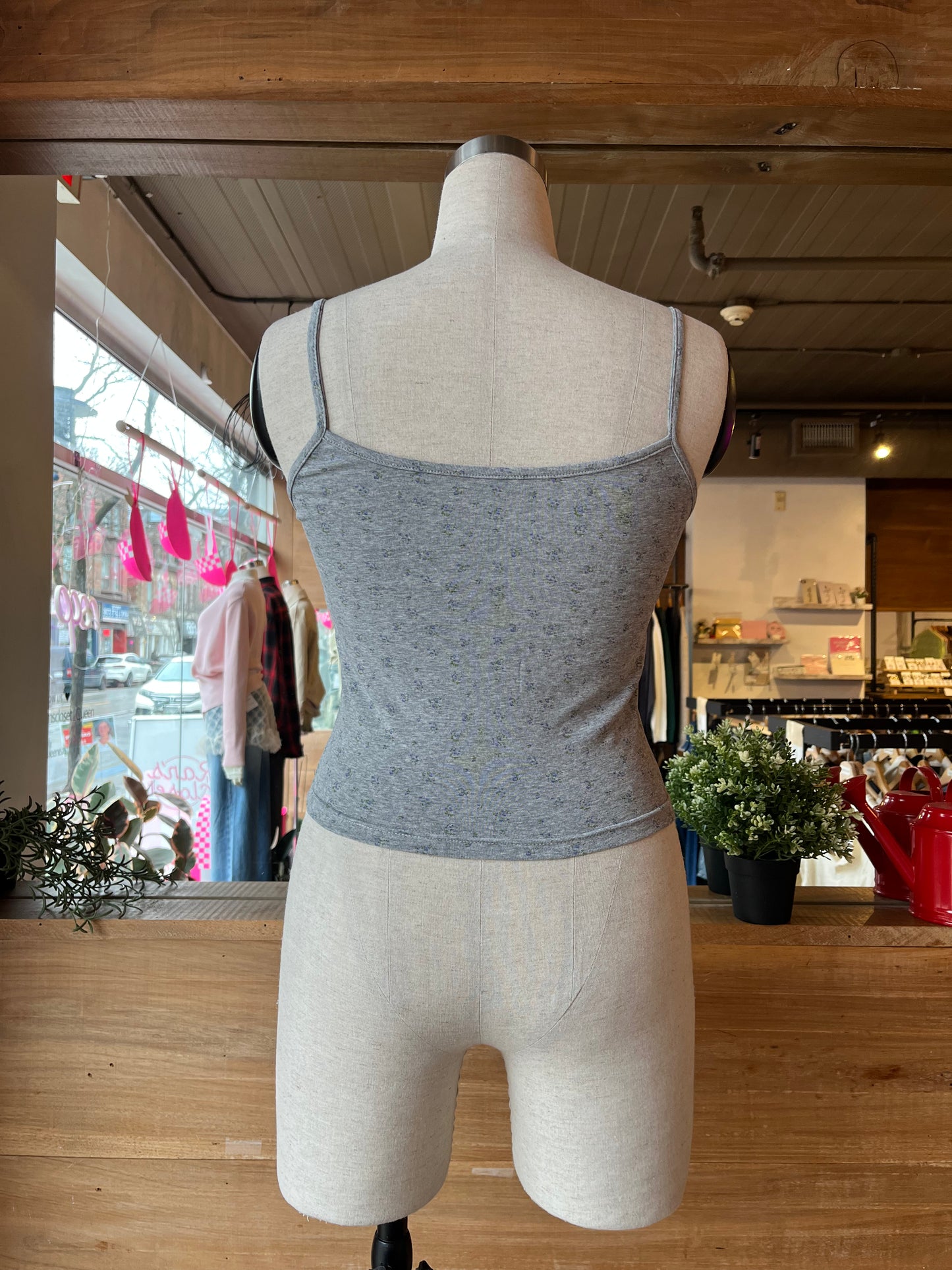 Floral Print Cropped Henley Tank Top