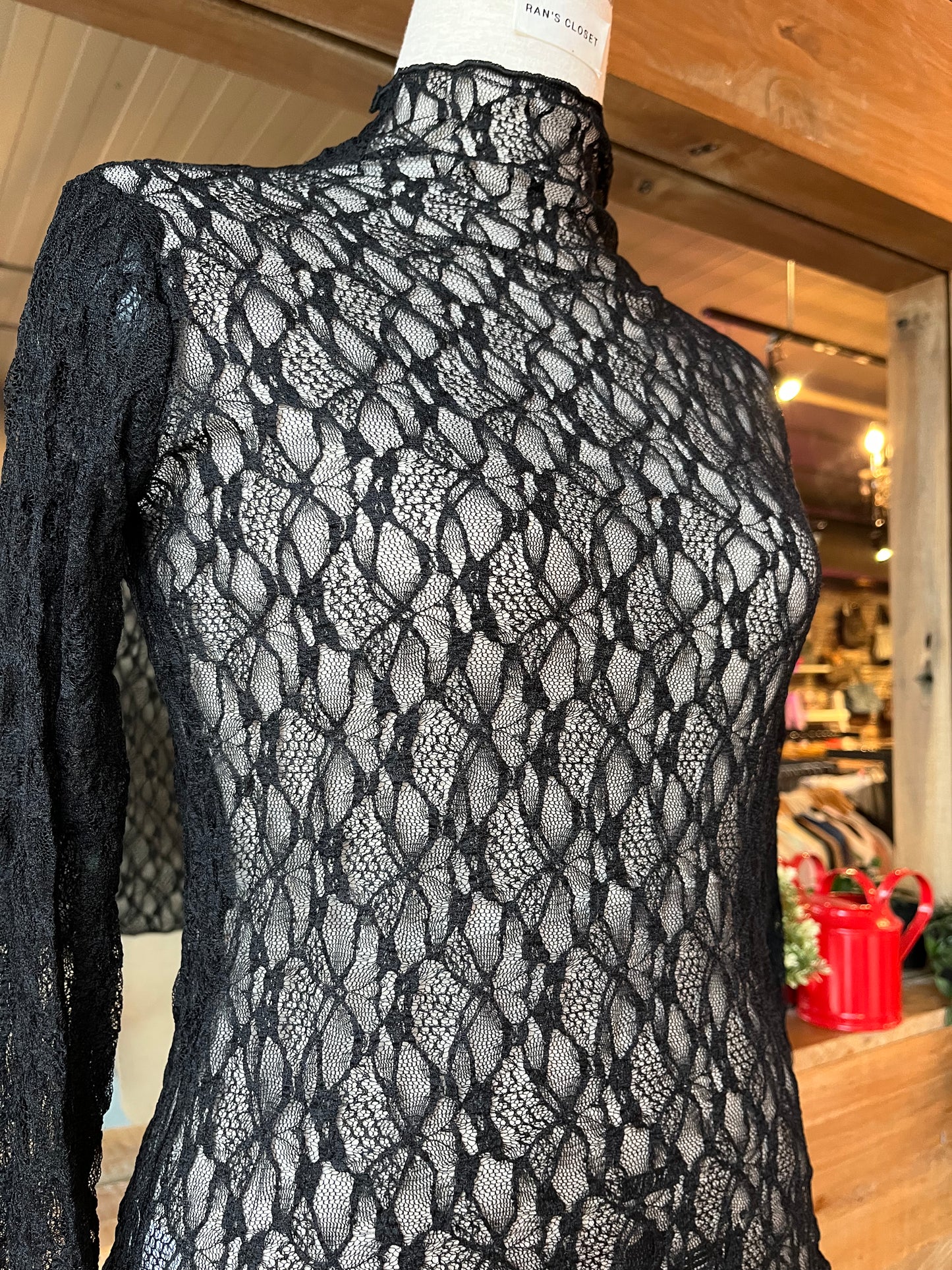Webbed Lace Mock Neck Top