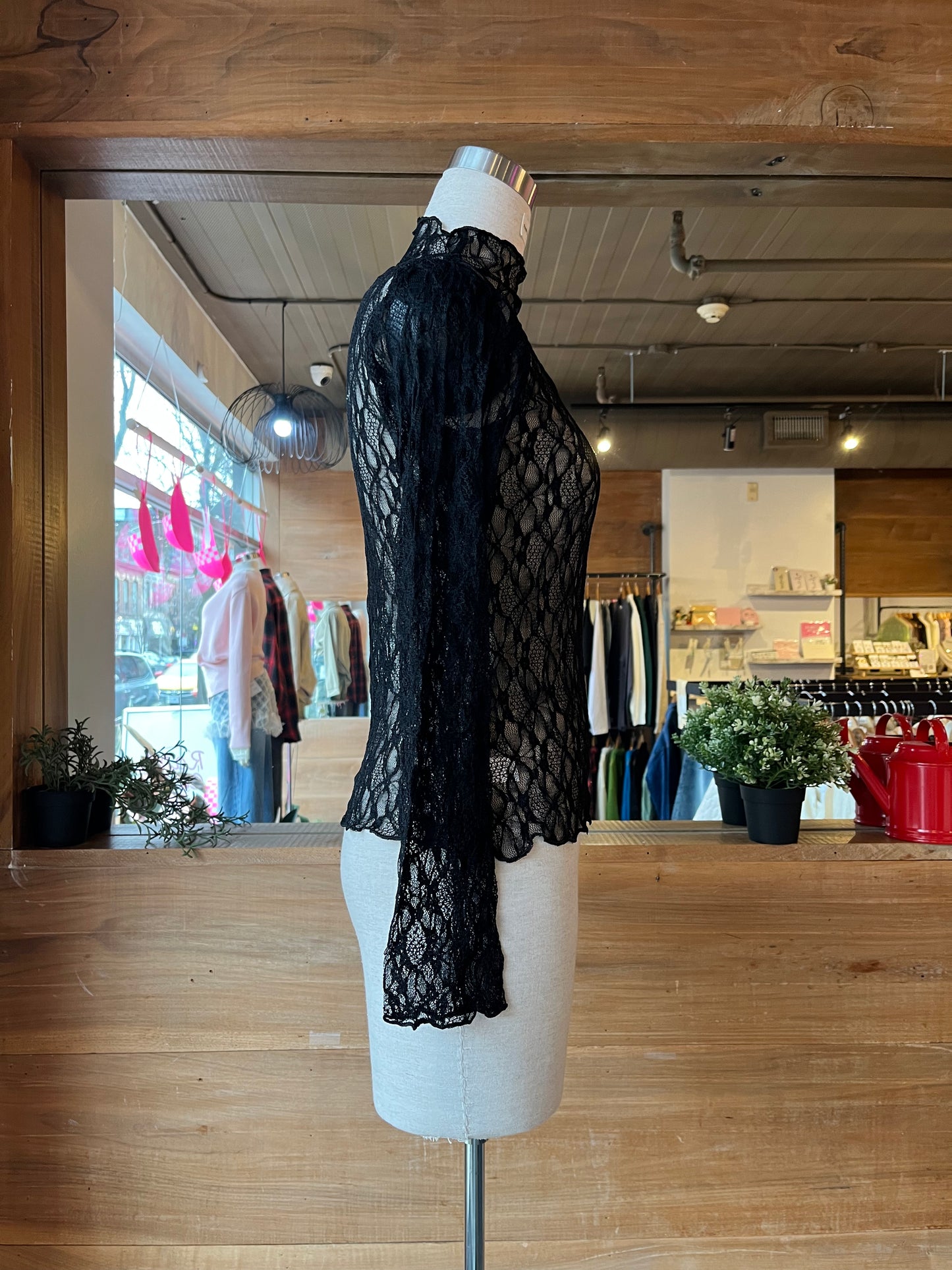 Webbed Lace Mock Neck Top