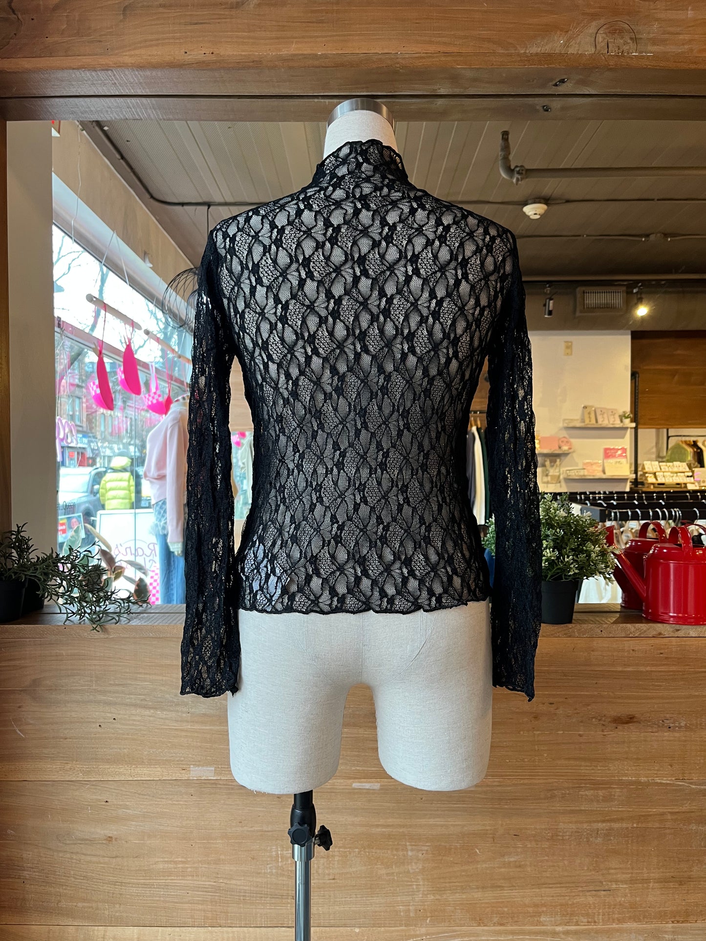 Webbed Lace Mock Neck Top