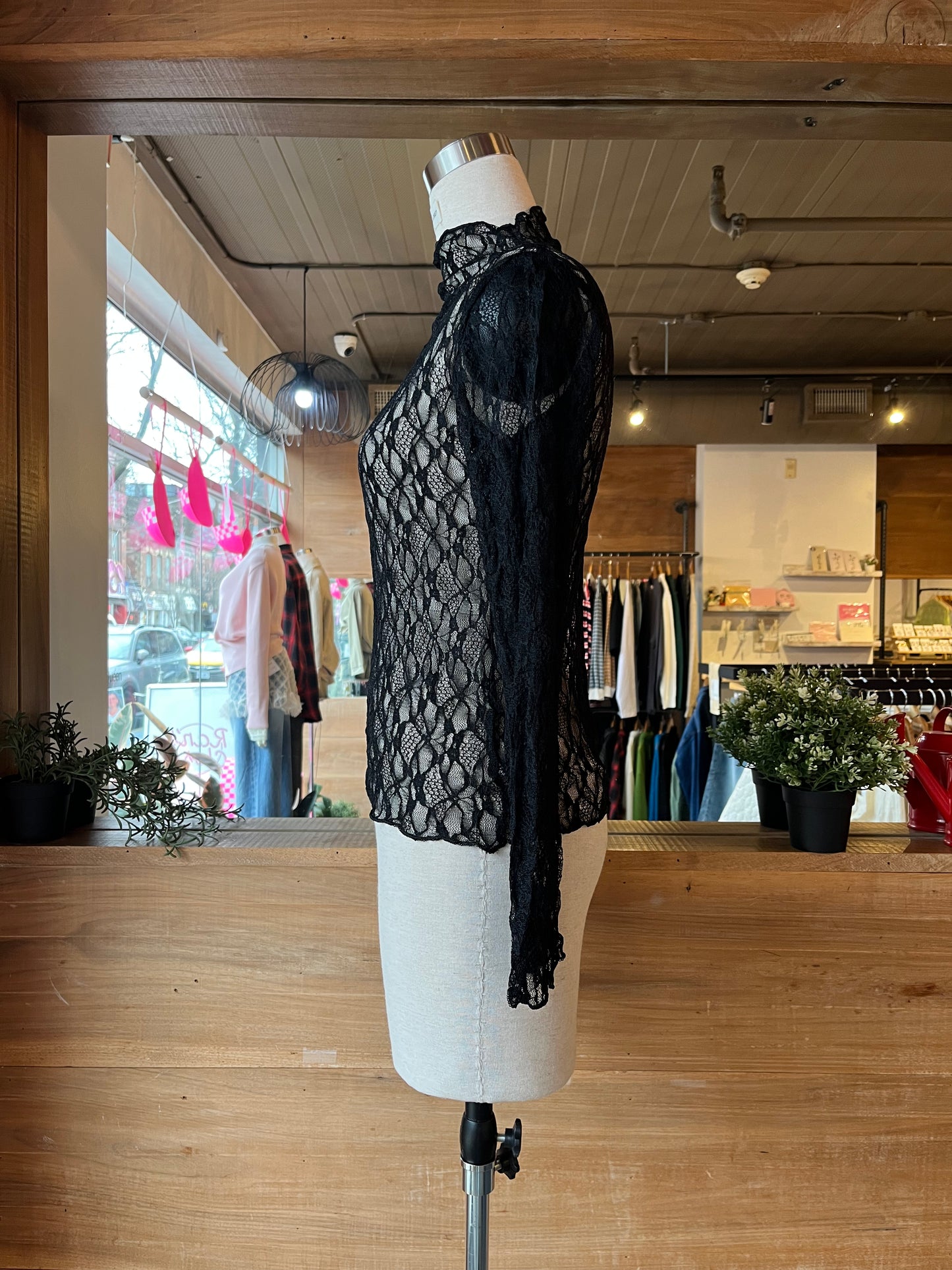 Webbed Lace Mock Neck Top