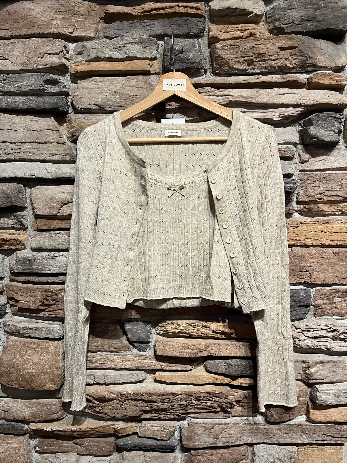 Pointelle Cardigan and Tank Top Set