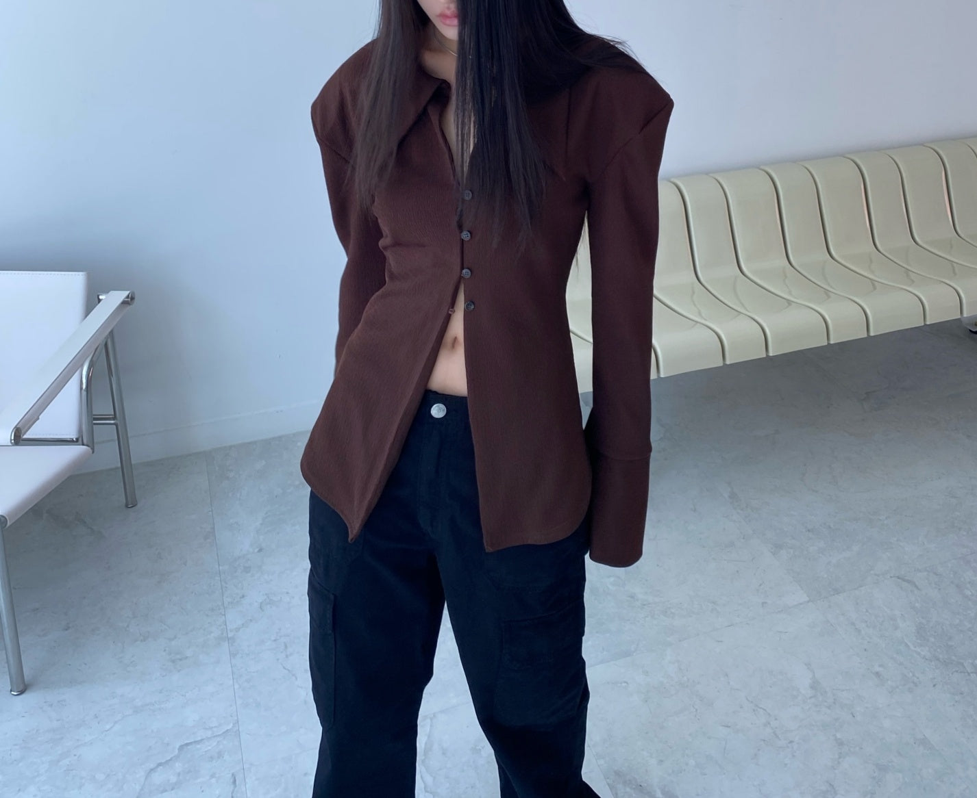 Drop Shoulder Long Button Up Shirt