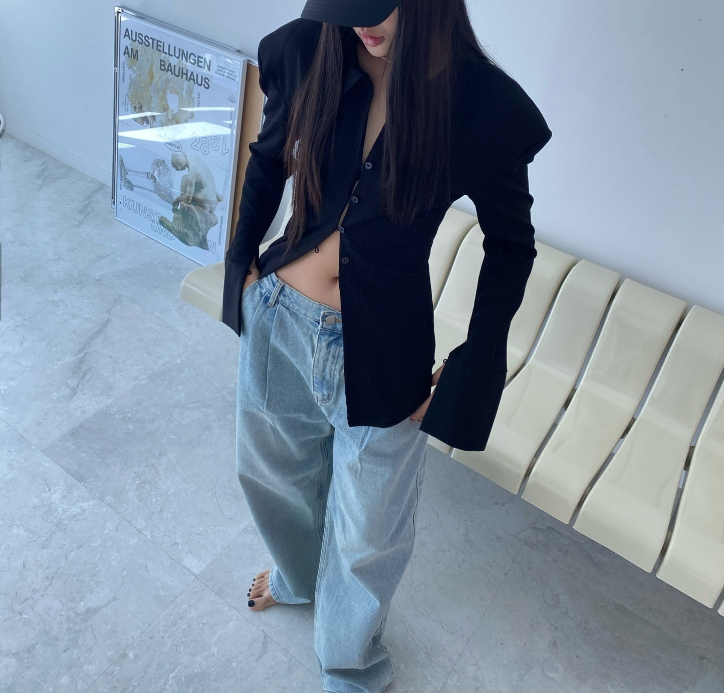 Drop Shoulder Long Button Up Shirt