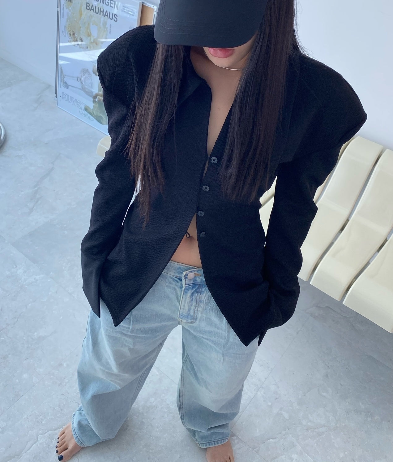 Drop Shoulder Long Button Up Shirt