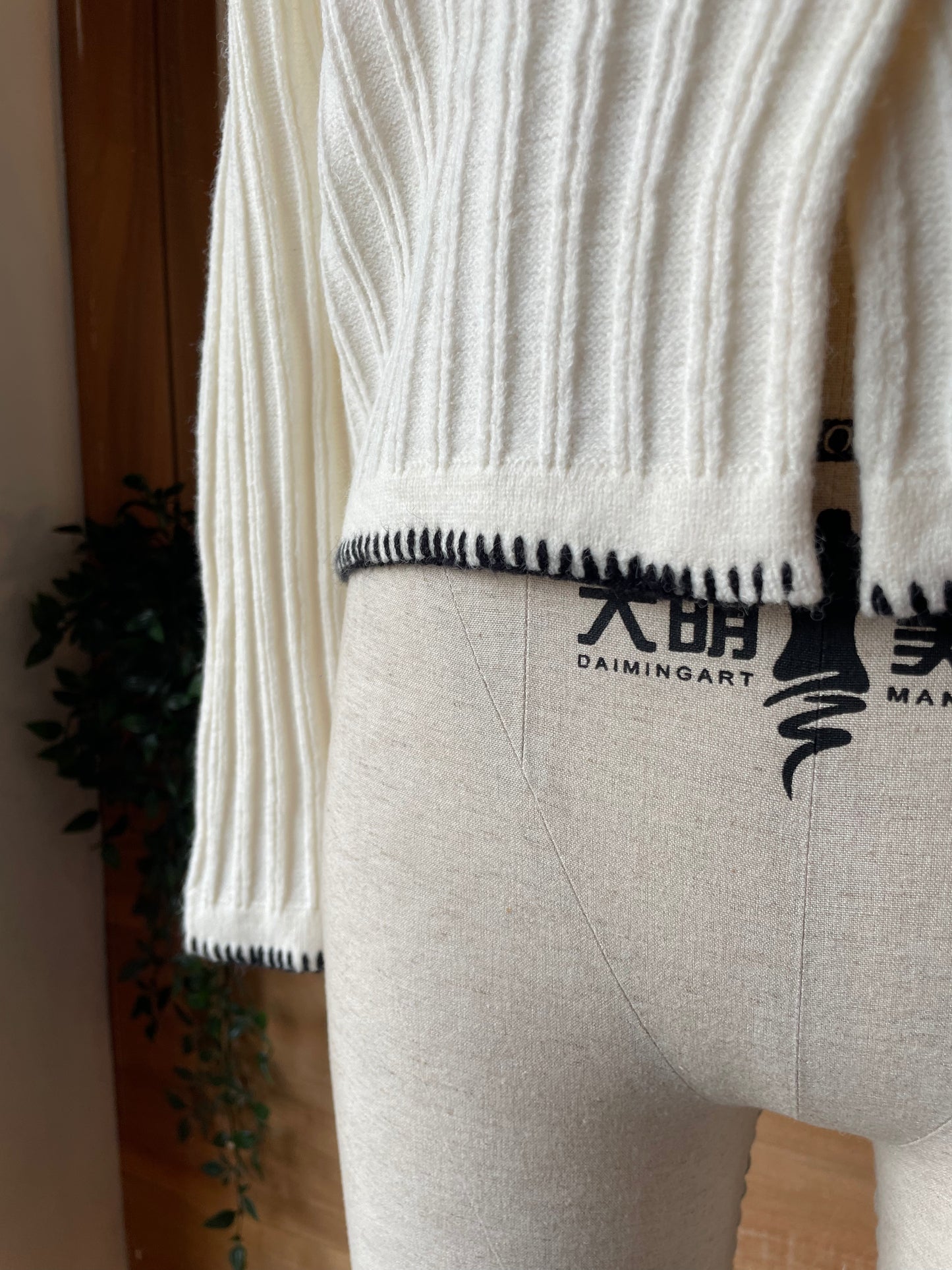 Ribbed Long Sleeve Cardigan with Stitch Trim