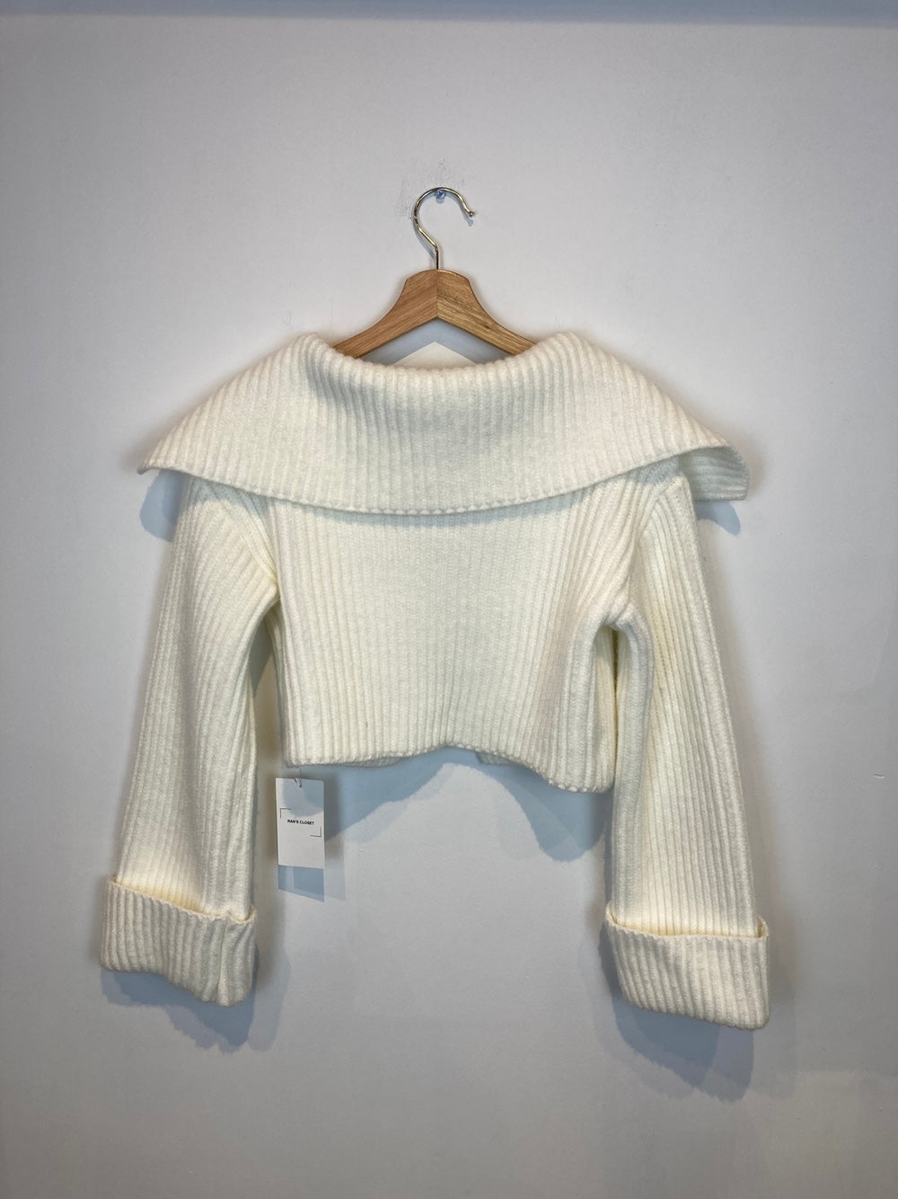 Oversized Collar Ribbed Knit Metal Clasp Cardigan