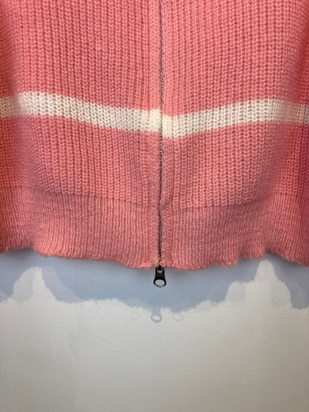 Oversized Collar Double Zip Knit Cardigan with Stripe