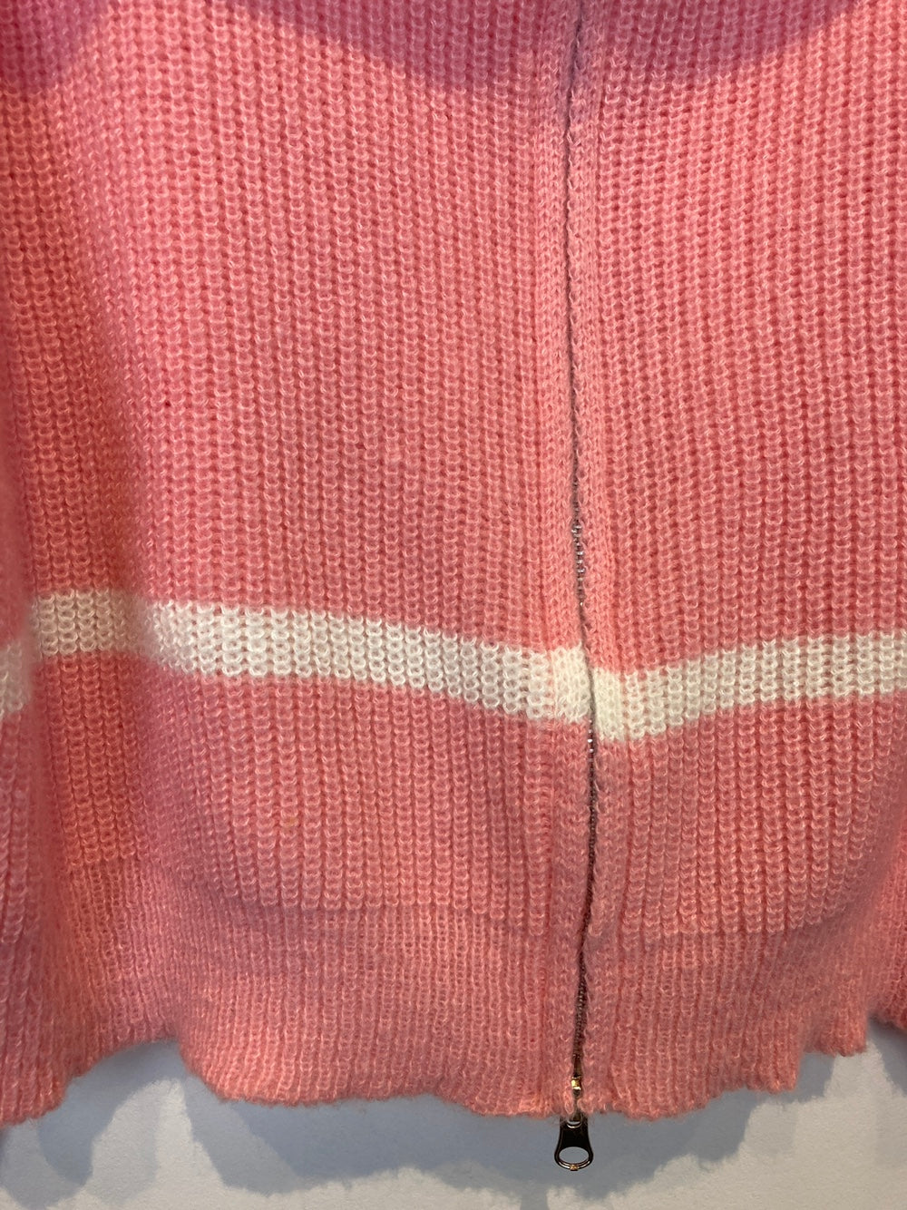 Oversized Collar Double Zip Knit Cardigan with Stripe