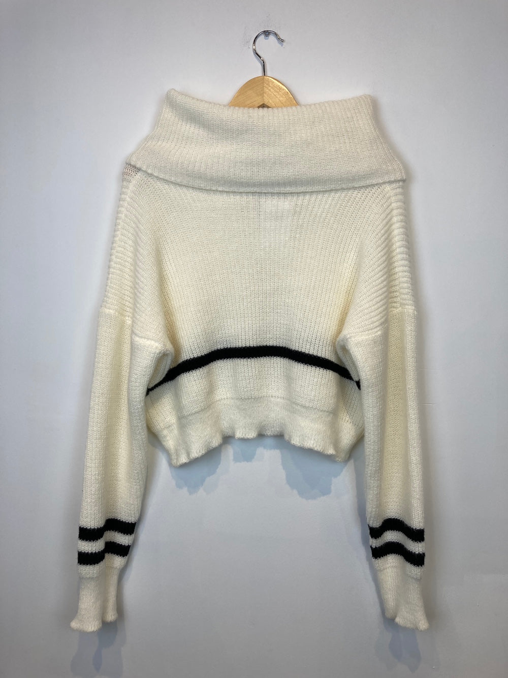 Oversized Collar Double Zip Knit Cardigan with Stripe