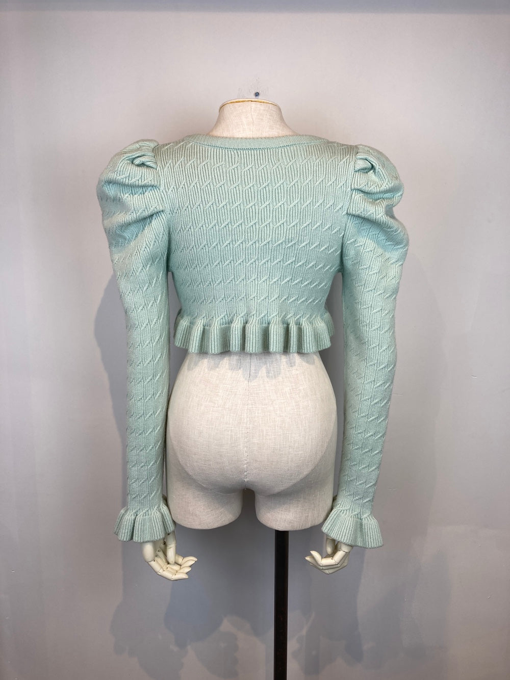 Cropped Puff Sleeve Knit Cardigan