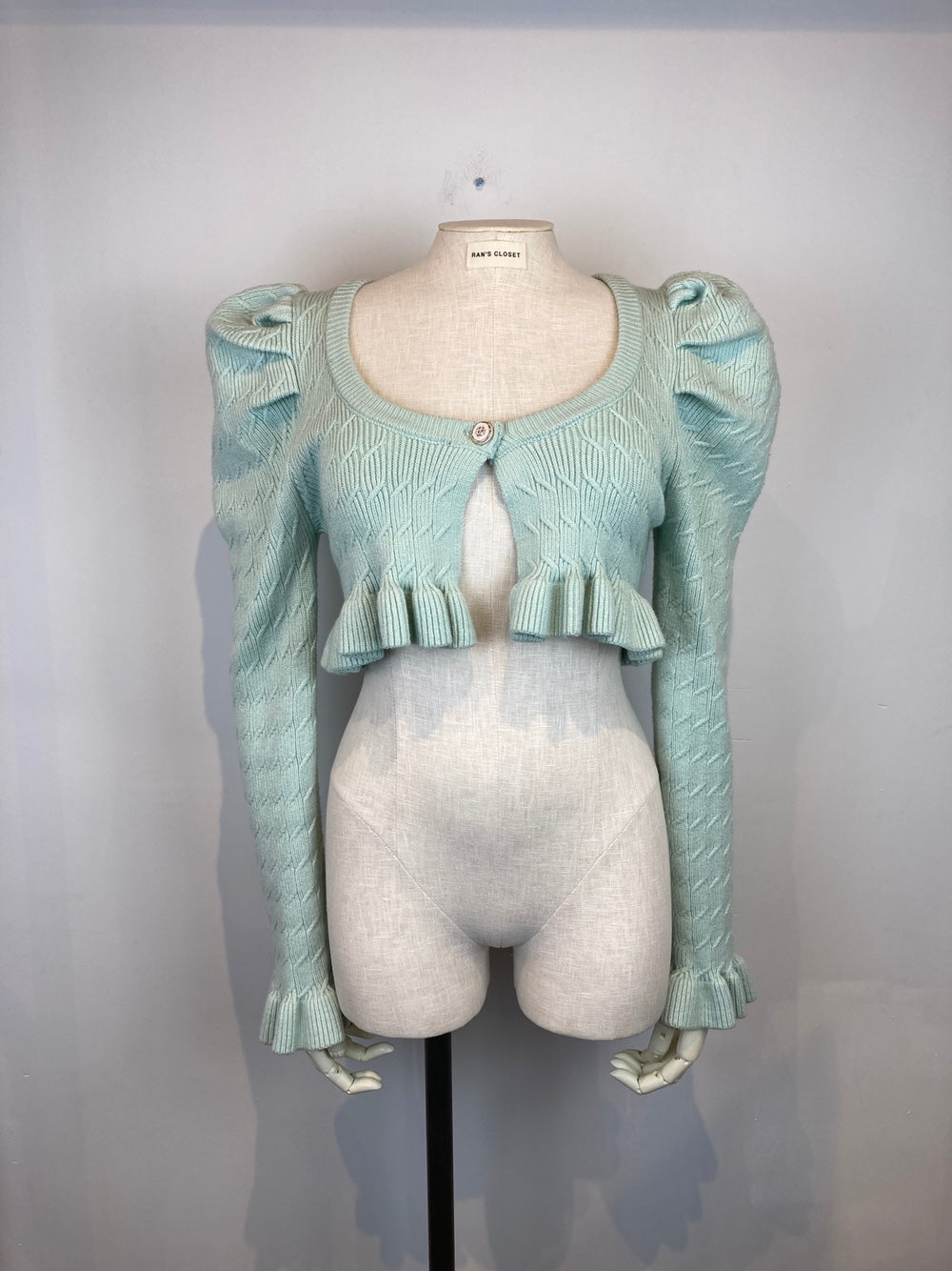 Cropped Puff Sleeve Knit Cardigan