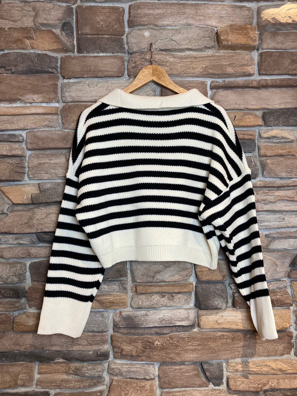 Striped Collared V-Neck Sweater