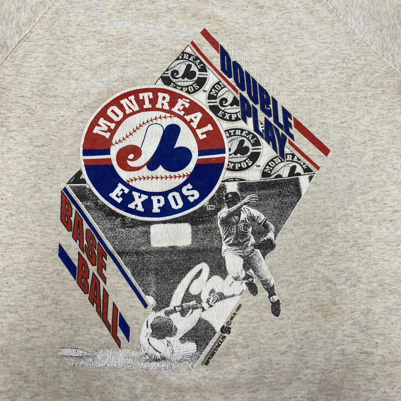 1993 Vintage Montreal Expos Major League Baseball Cut-Off Grey Sweatshirt T-Shirt
