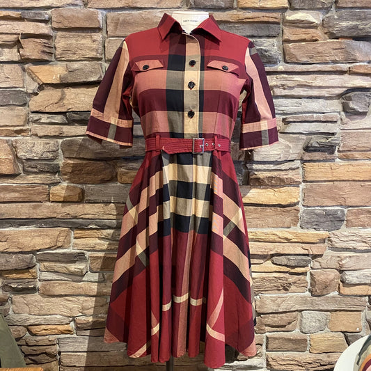 Vintage 2000s Burberry Plaid Belted Dress