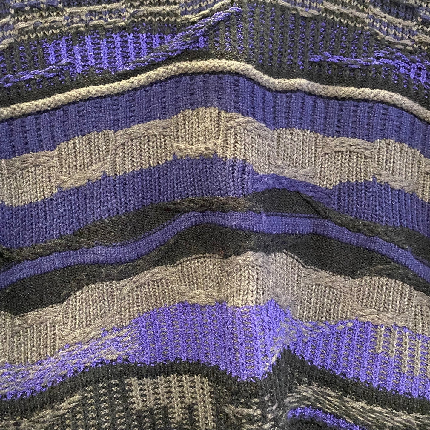 Vintage Coogi Style Flare 3D Knit Sweater | Vintage Sweater | Black and Dark Blue 3D Knit Coogi Style Sweater | Flare Brand | NPQ-2107