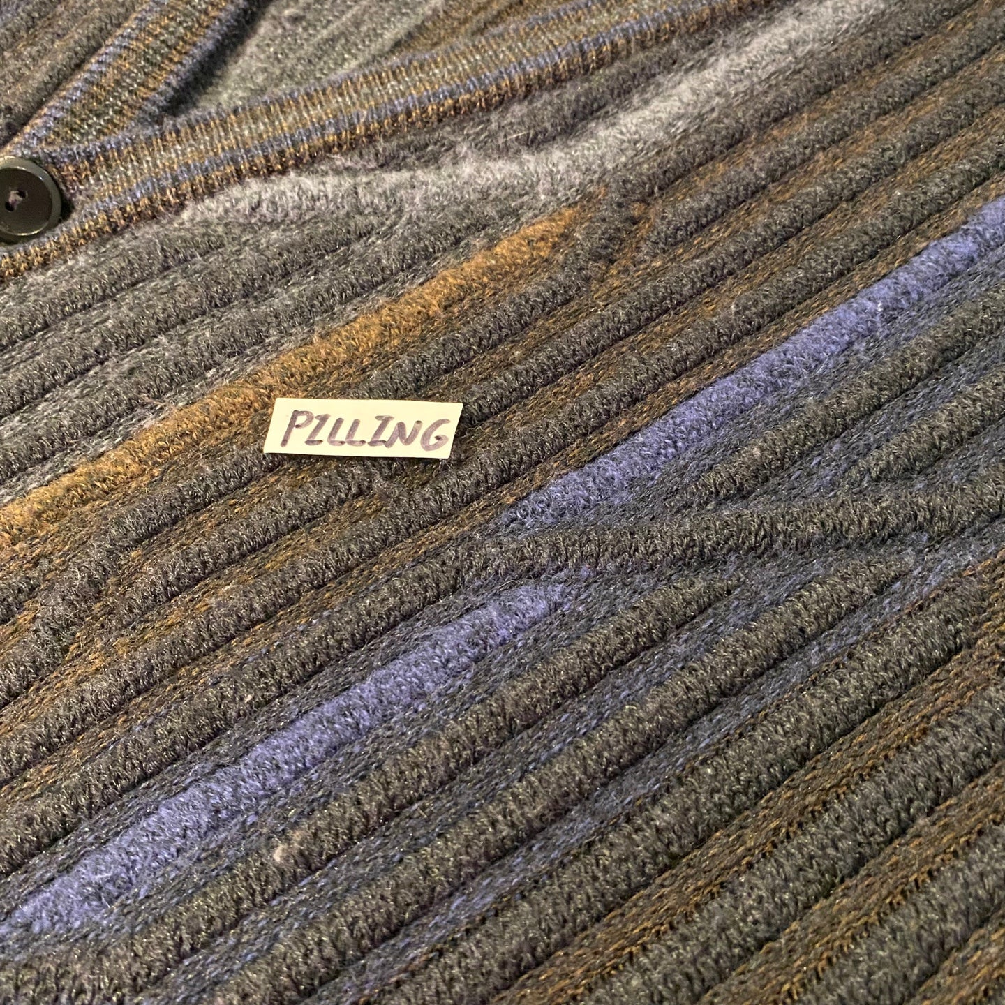 Vintage Tosani Coogi Style 3D Knit Cardigan | Vintage Sweater | Tosani Made in Canada | Blue Brown and Black 3D Knit Sweater | NPQ-2108