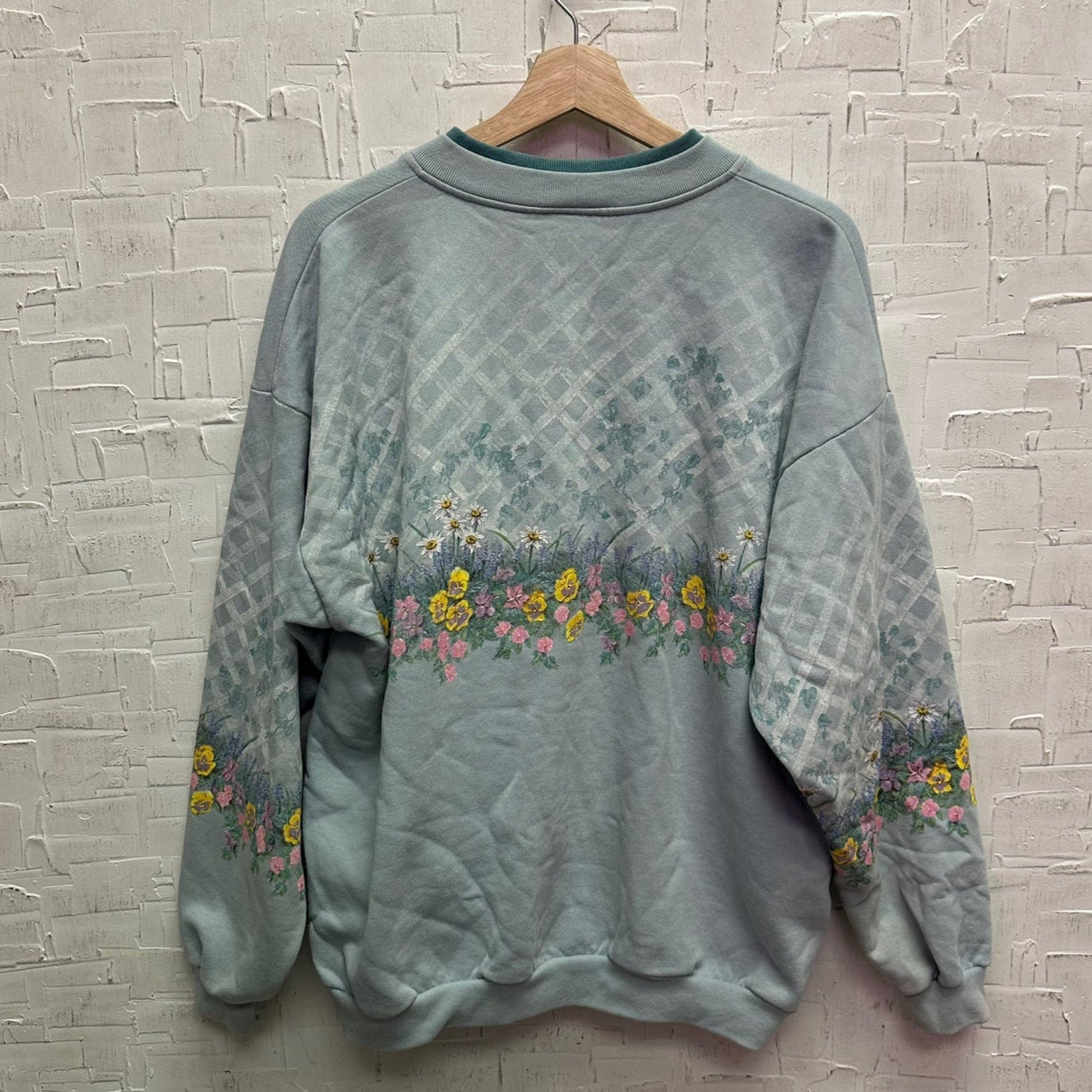 Vintage Artisans Designs Teal Button Up Cardigan with Floral Design
