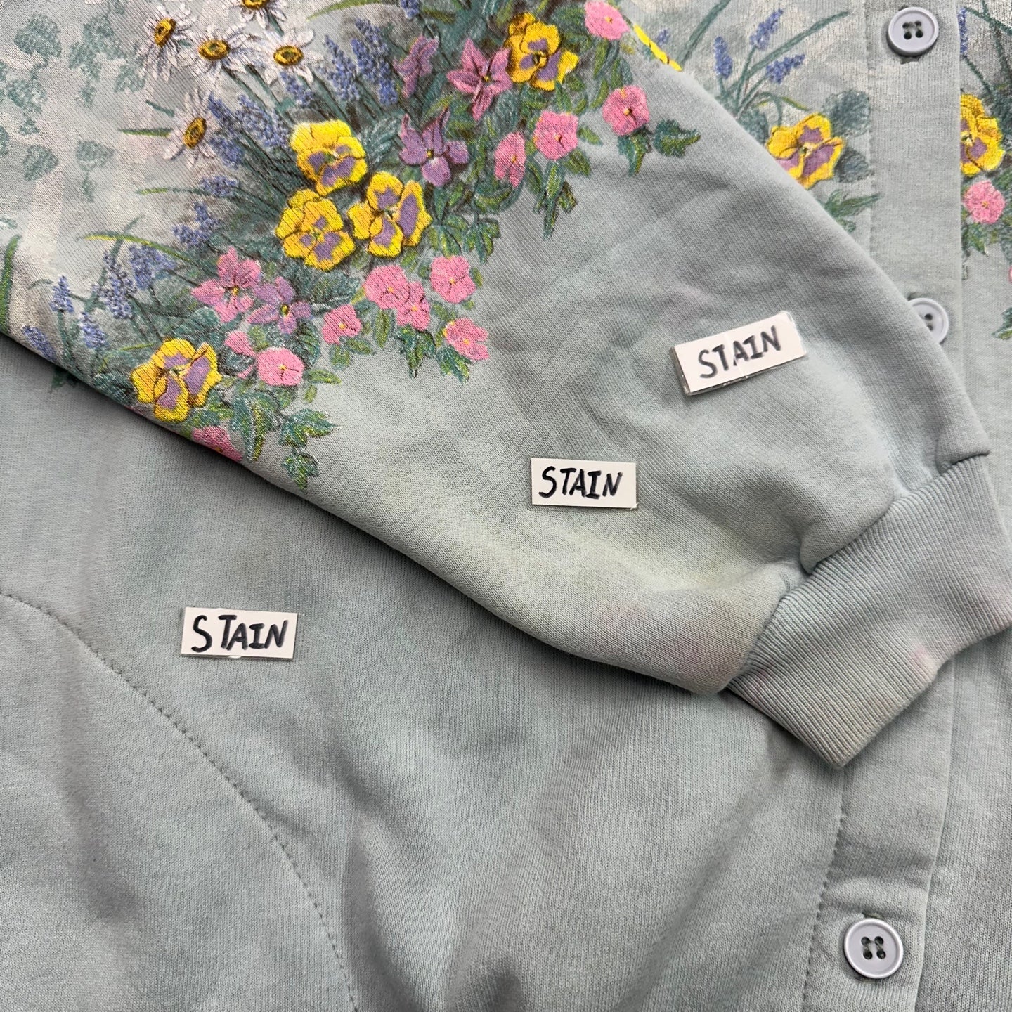Vintage Artisans Designs Teal Button Up Cardigan with Floral Design
