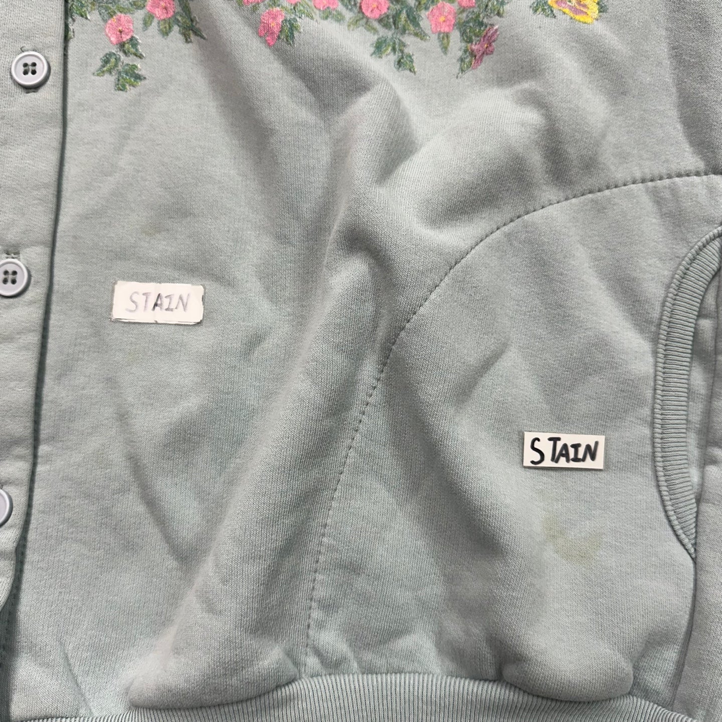Vintage Artisans Designs Teal Button Up Cardigan with Floral Design