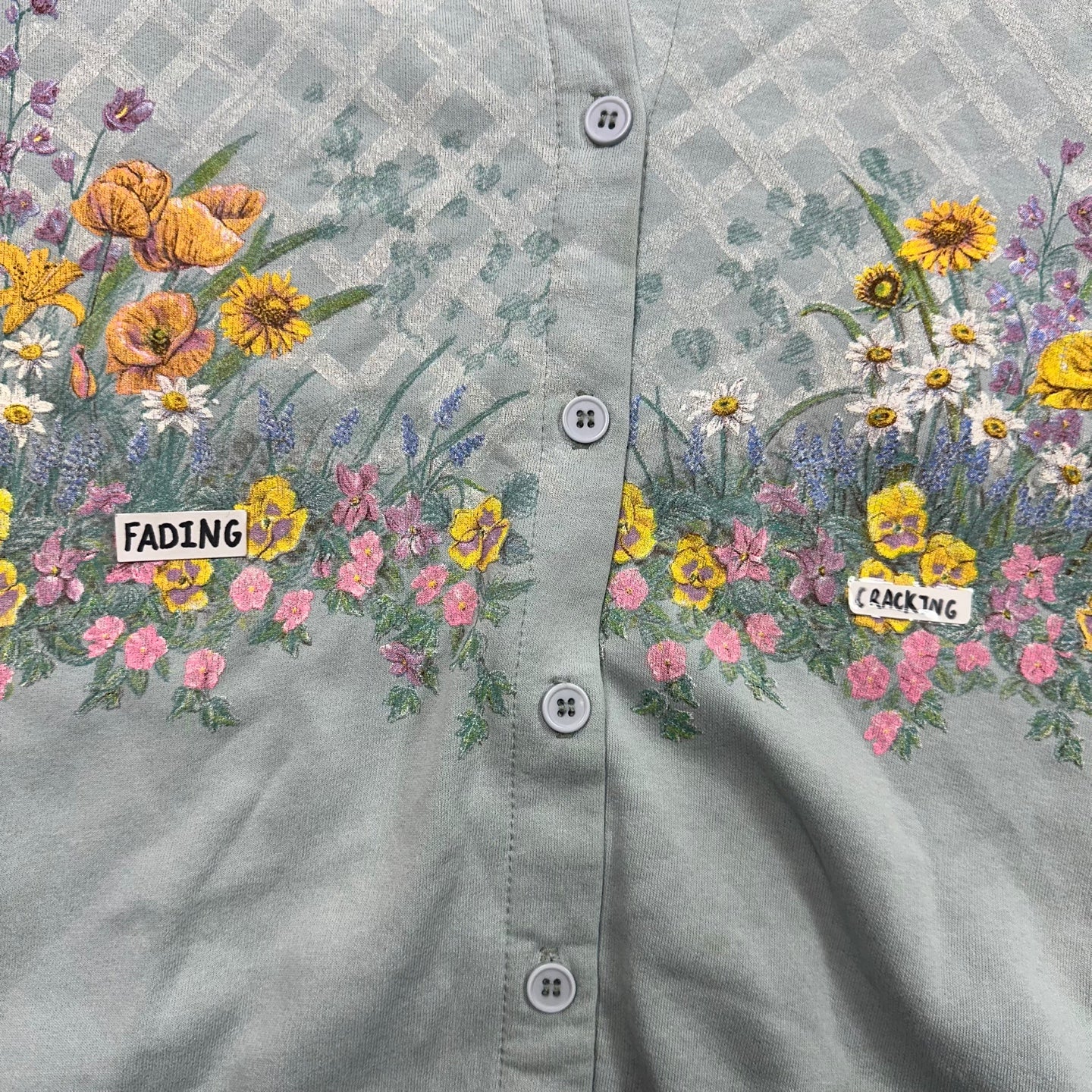 Vintage Artisans Designs Teal Button Up Cardigan with Floral Design