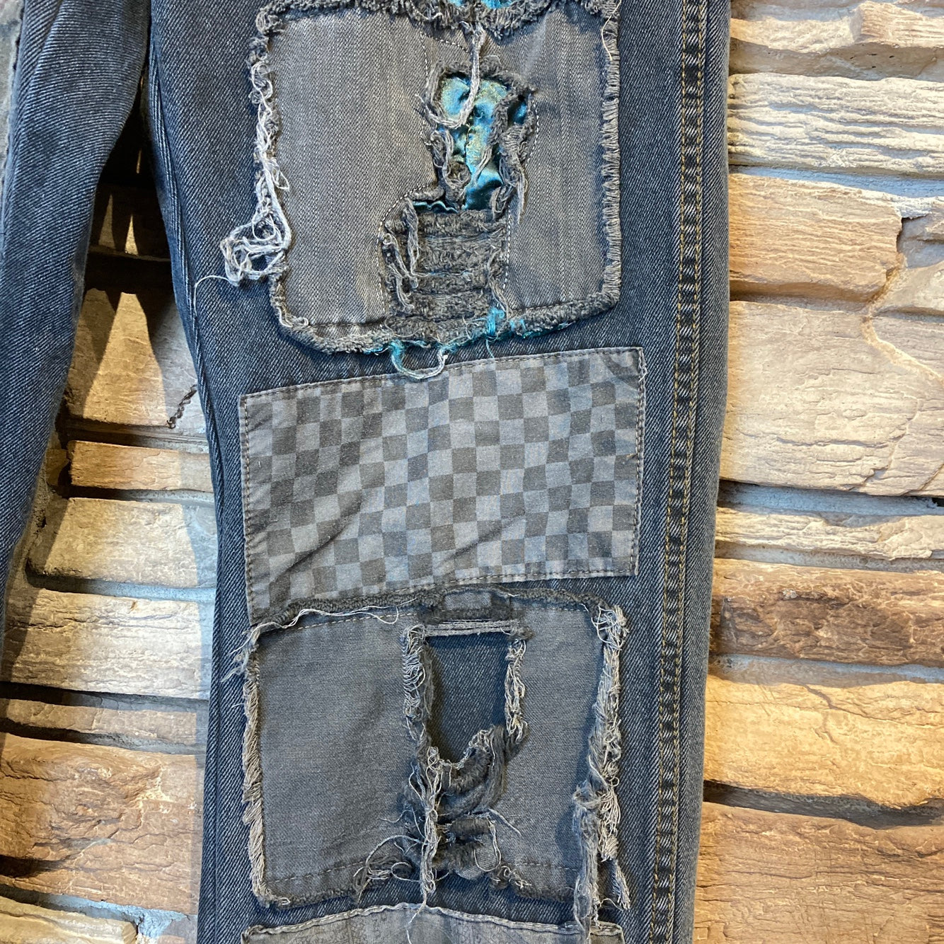 Reworked Blue Mountain Patchwork Black Jeans