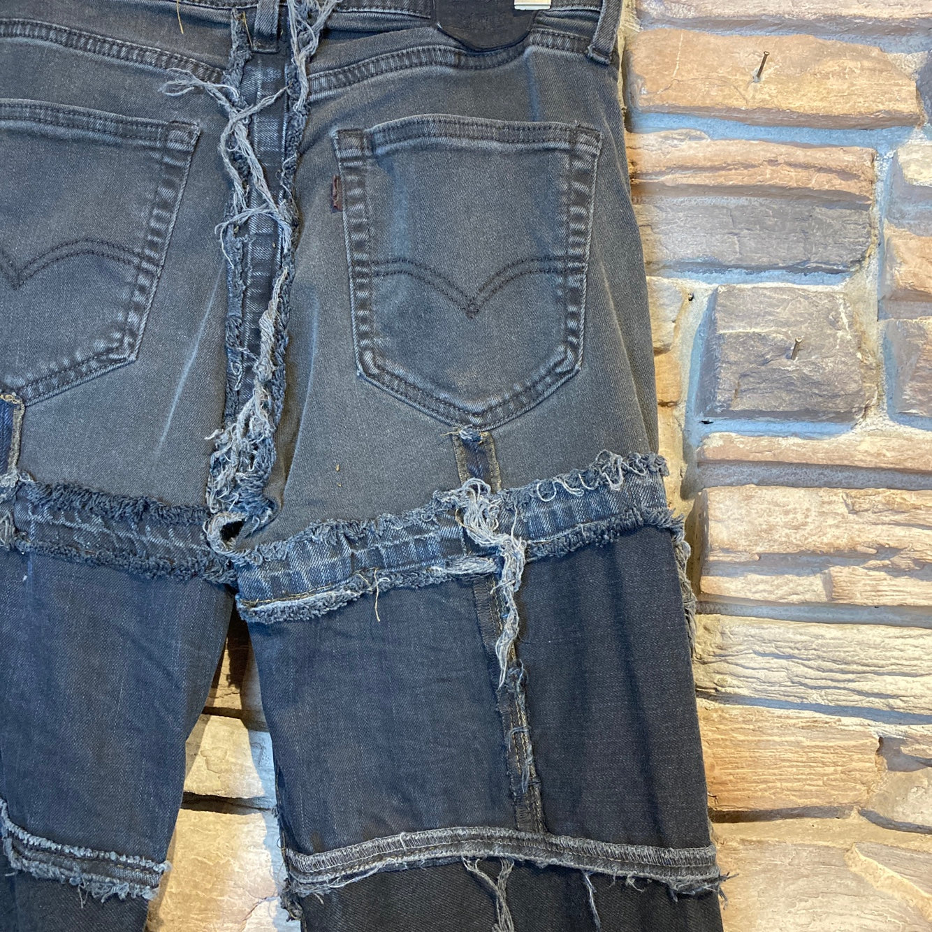 Reworked Levi's Black Patchwork Jeans