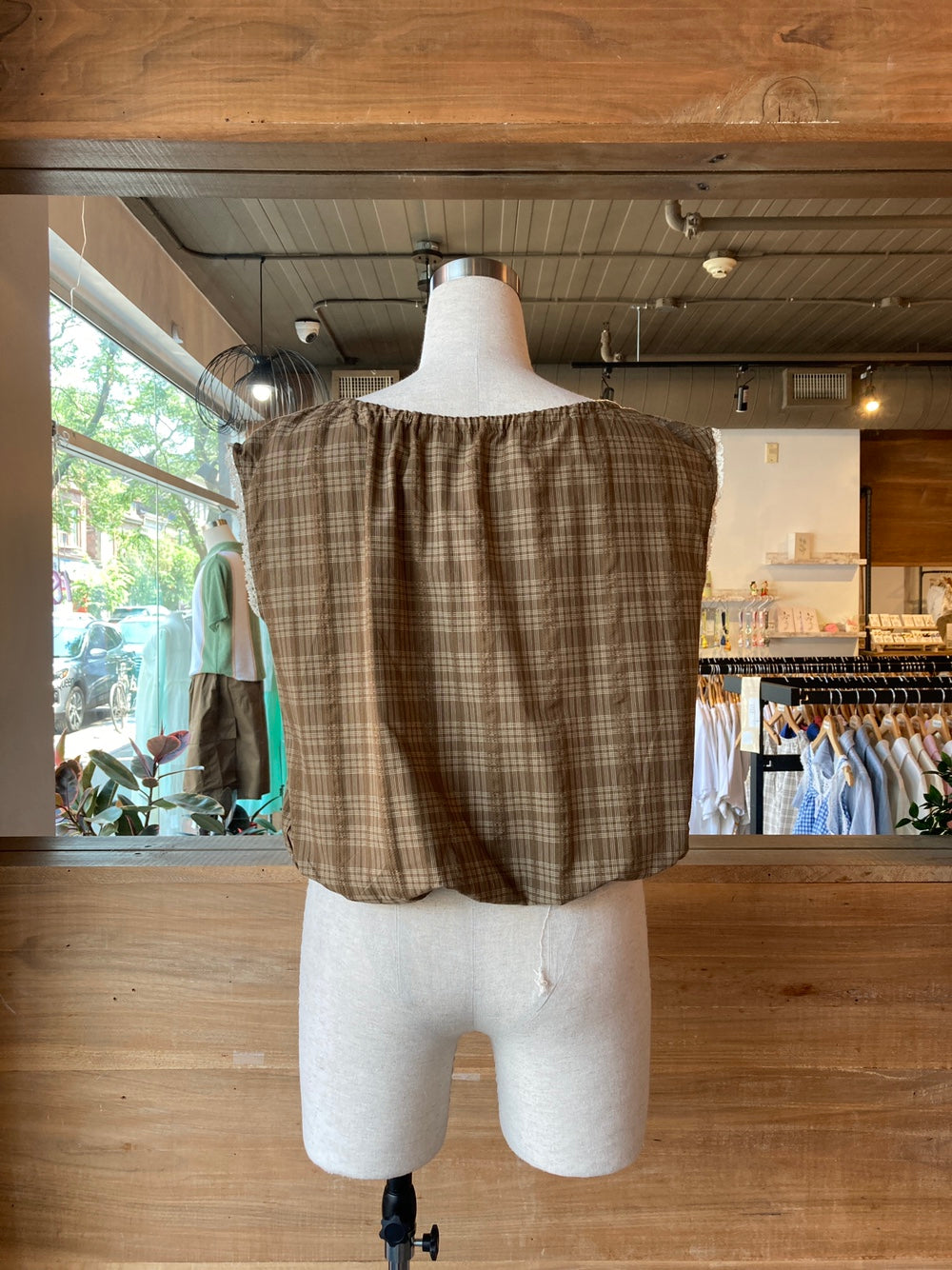 Lace Detail Plaid Short Sleeve Blouse