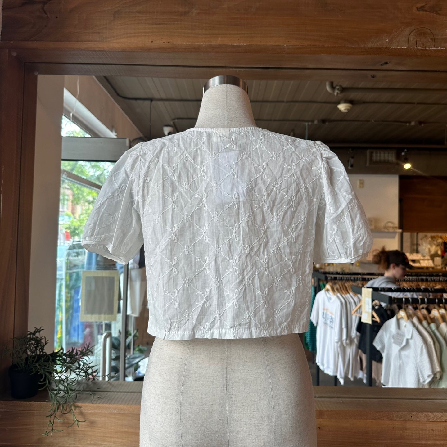 Sheer Tie Front Puff Sleeve Blouse with Bow Print